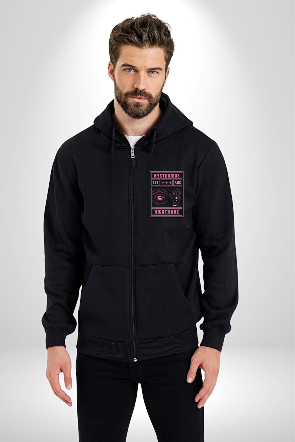 Mason Gözü Shirli Göz Kişilik Sokak Tasarımı Erkek Kadın Siyah Fermuarlı Baskılı Hırka Sweatshirt