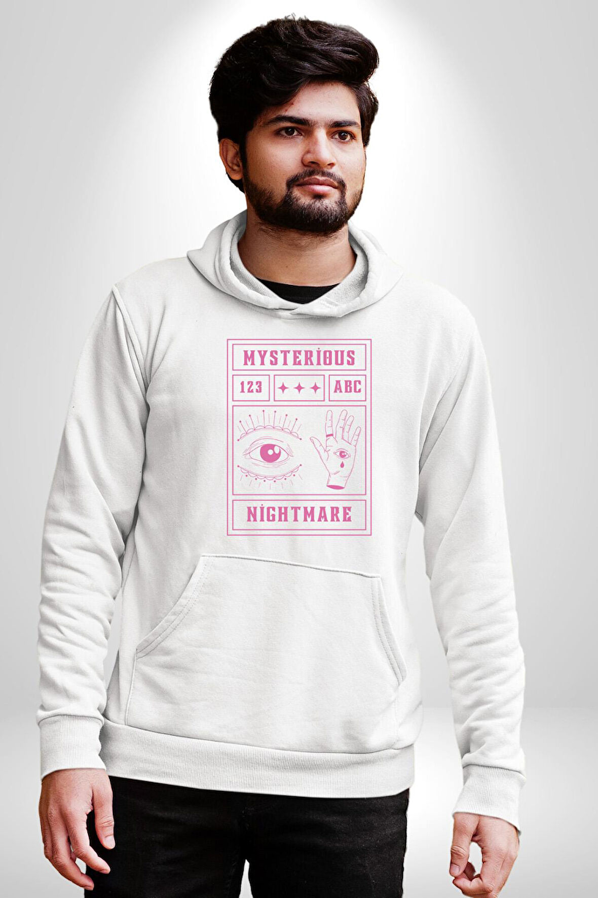 Mason Gözü Shirli Göz Kişilik Sokak Tasarımı Erkek Kadın Beyaz Dijital Baskılı Kapüşonlu Sweatshirt Hoodie