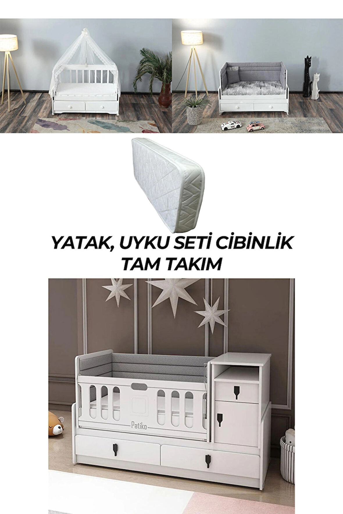 PATİKO R131 ASANSÖRLÜ BÜYÜYEBİLEN BEŞİK YATAK UYKU SETİ CİBİNLİK TAM TAKIM