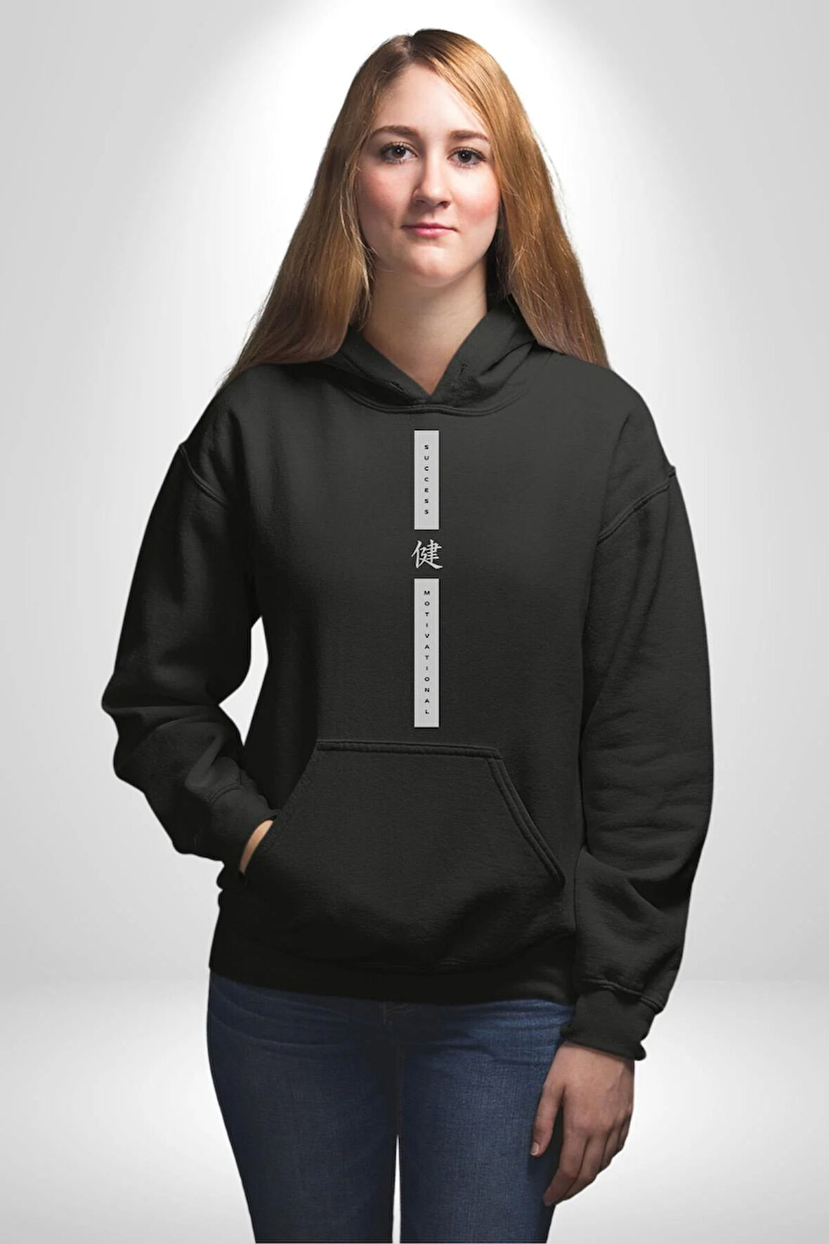 Başarı Motivasyon Dik Tasarım Erkek Kadın Siyah Dijital Baskılı Kapüşonlu Sweatshirt Hoodie