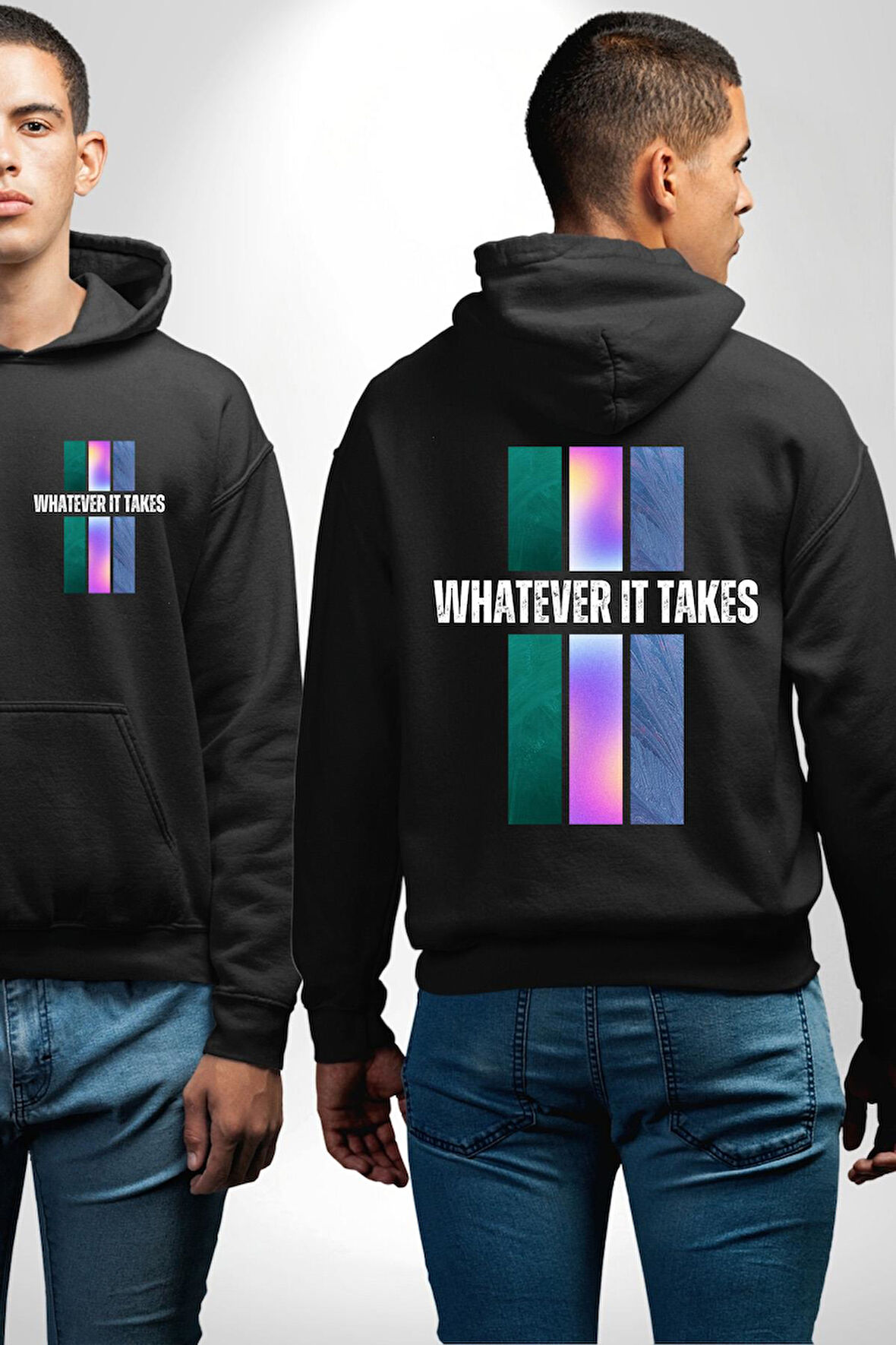 Ne Gerekiyorsa Onu Yap Renk Kartelası Erkek Kadın Siyah Ön Sırt Baskılı Kapüşonlu Sweatshirt Hoodie