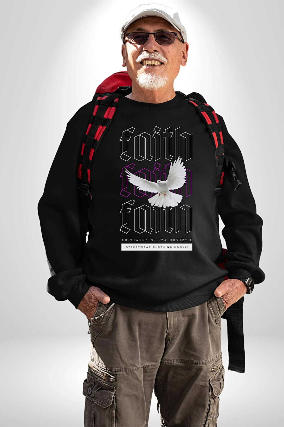 Sevimli Güvercin Beyaz Barış Sokak Sitili Erkek Kadın Unisex Dijital Baskılı Siyah Sweatshirt
