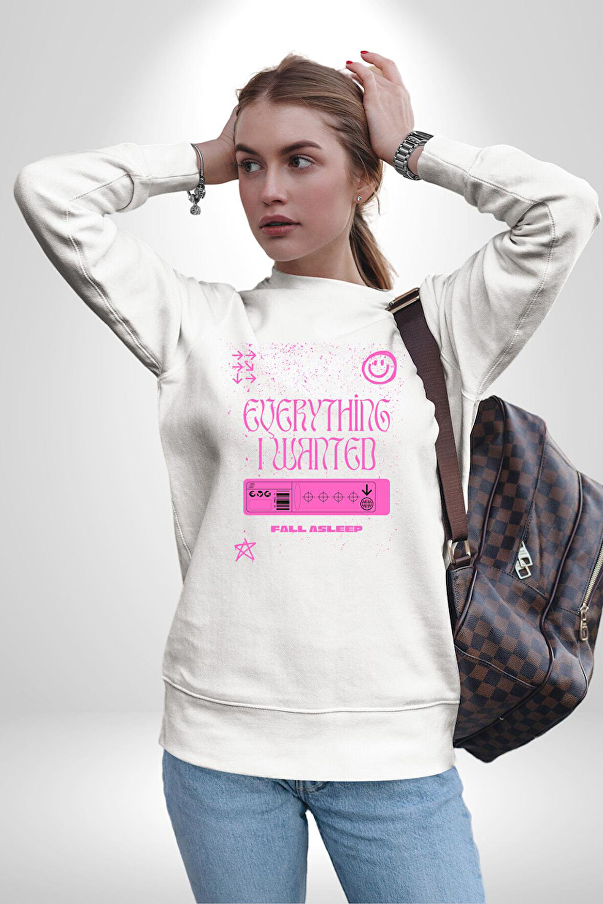 İstediğim Şey Uykuda Kalmak Erkek Kadın Unisex Dijital Baskılı Beyaz Sweatshirt