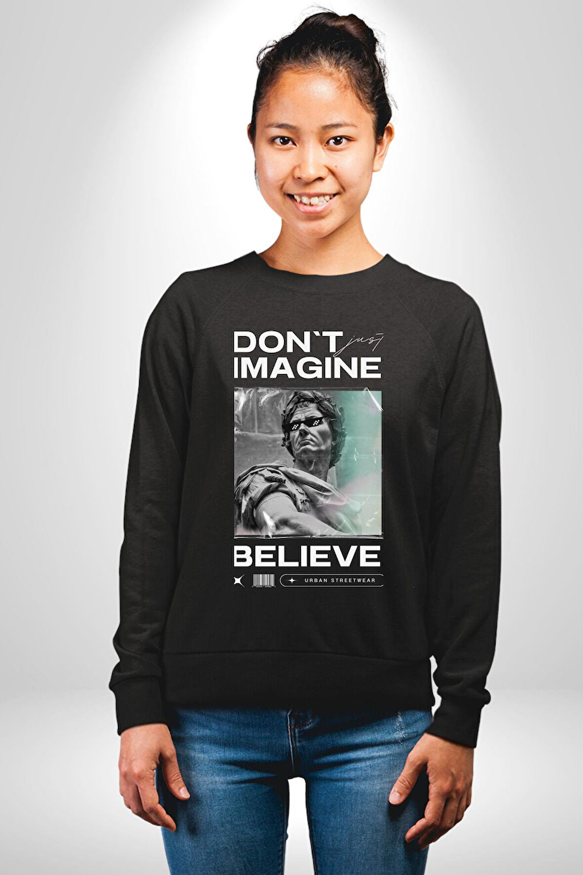 Hayal Etneyin Zeus İnanıyor Sokak Stili Erkek Kadın Unisex Dijital Baskılı Siyah Sweatshirt