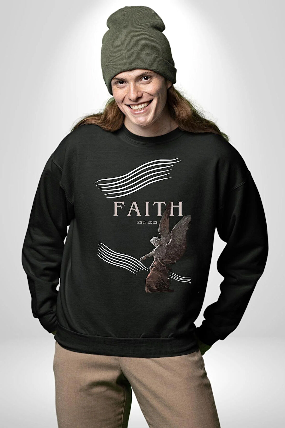 İnanç  Çocuk Melek Erkek Kadın Unisex Dijital Baskılı Siyah Sweatshirt
