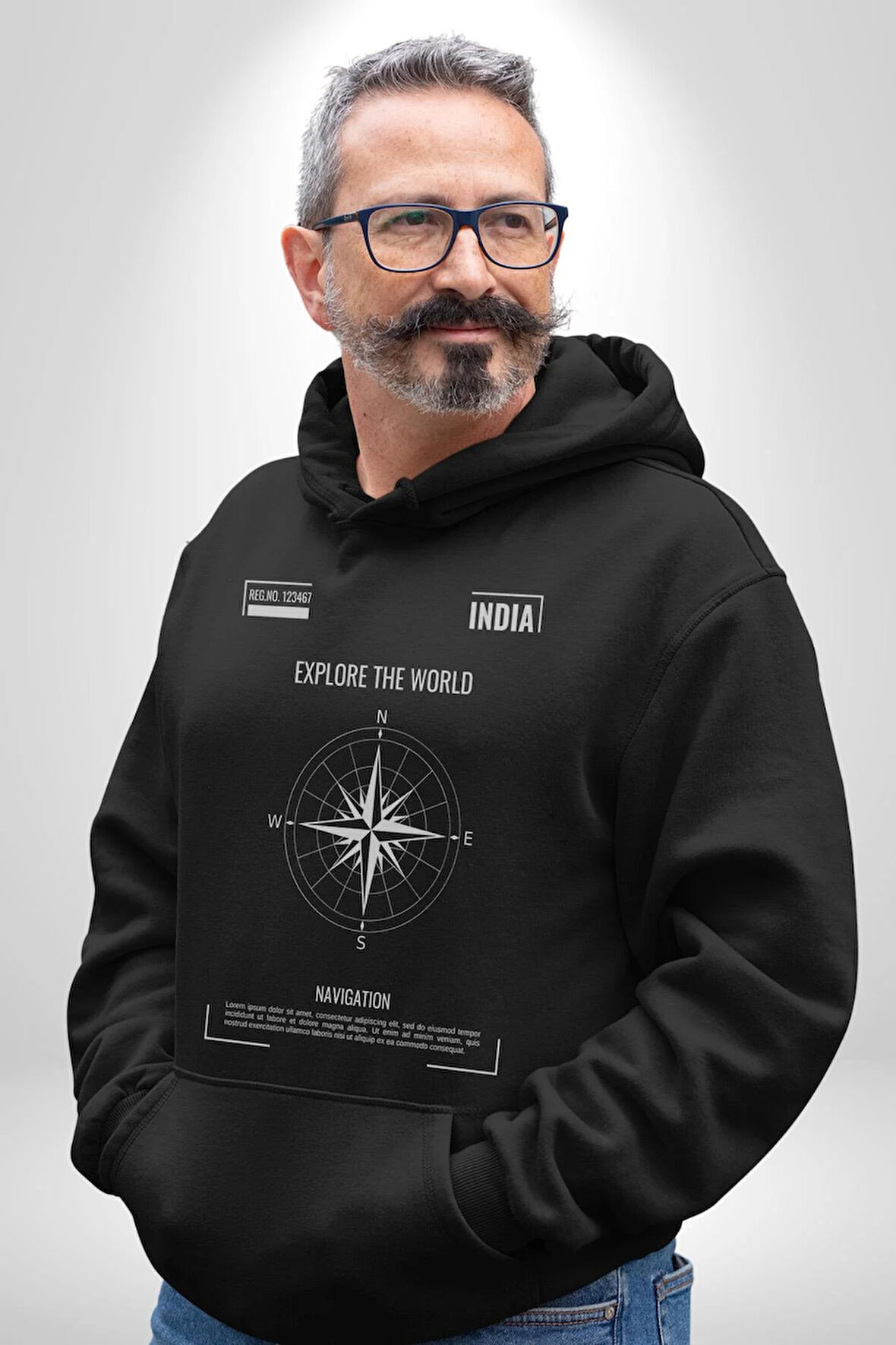 Navigasyon Pusula İle Dünyayı Keşfet Sokak Style Erkek Kadın Siyah Dijital Baskılı Kapüşonlu Sweatshirt Hoodie