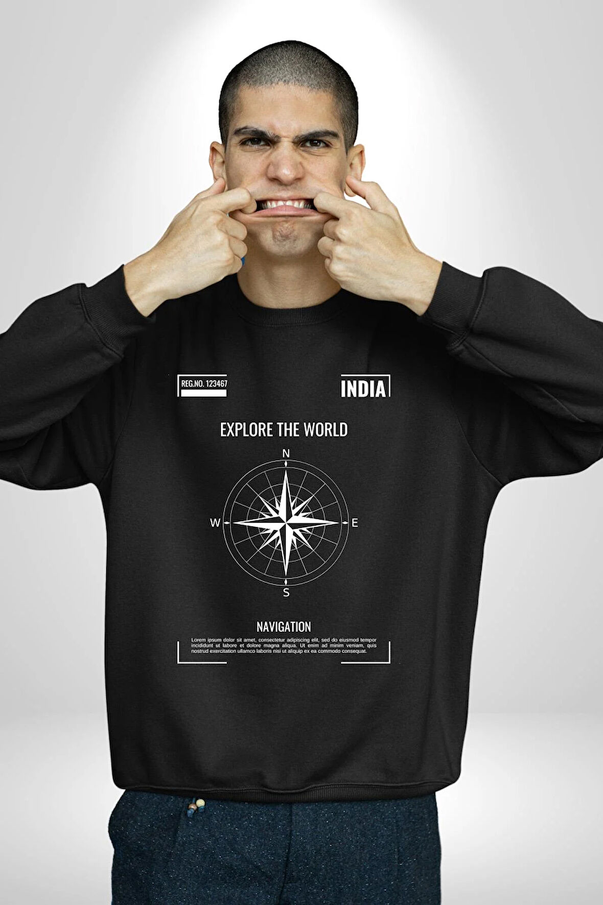 Navigasyon Pusula İle Dünyayı Keşfet Sokak Style Erkek Kadın Unisex Dijital Baskılı Siyah Sweatshirt