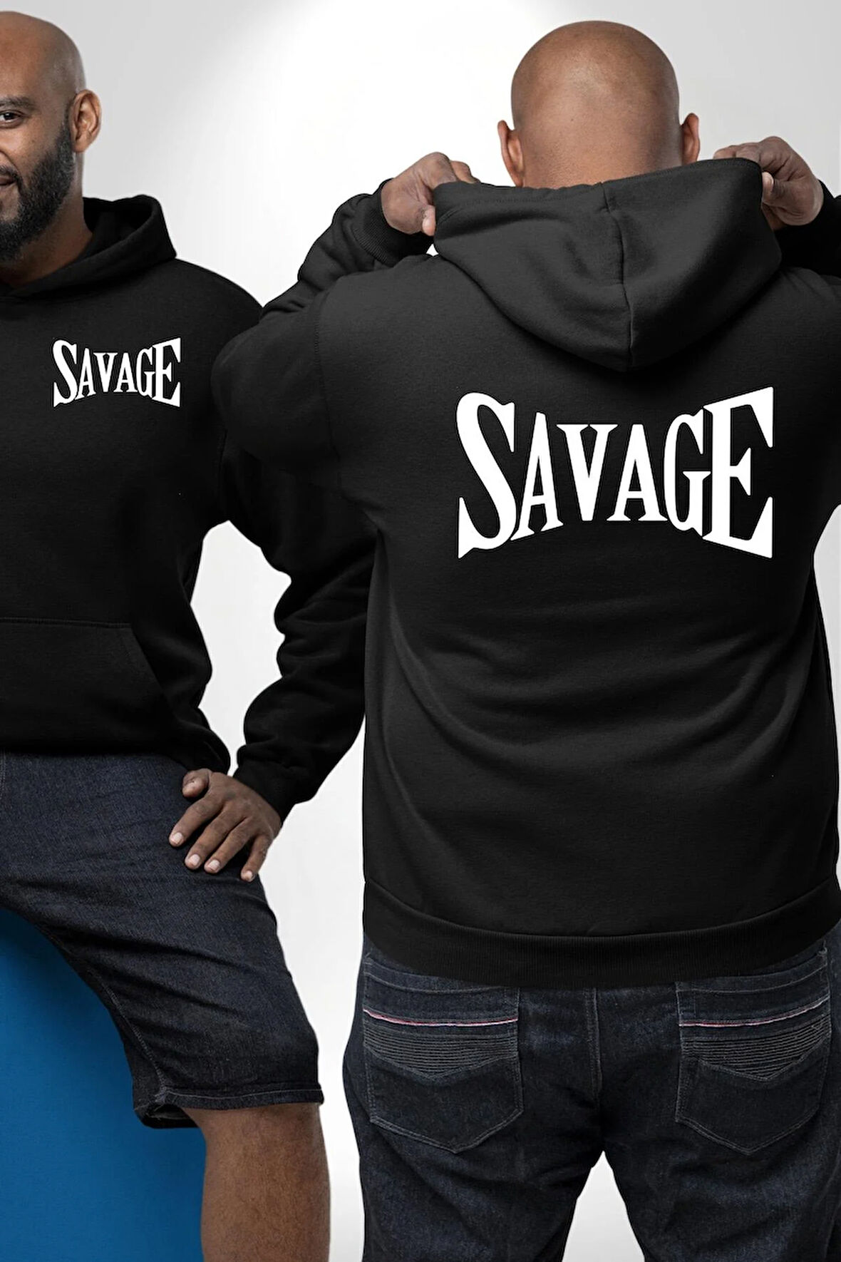 Vahşi Yazılı Erkek Kadın Siyah Ön Sırt Baskılı Kapüşonlu Sweatshirt Hoodie