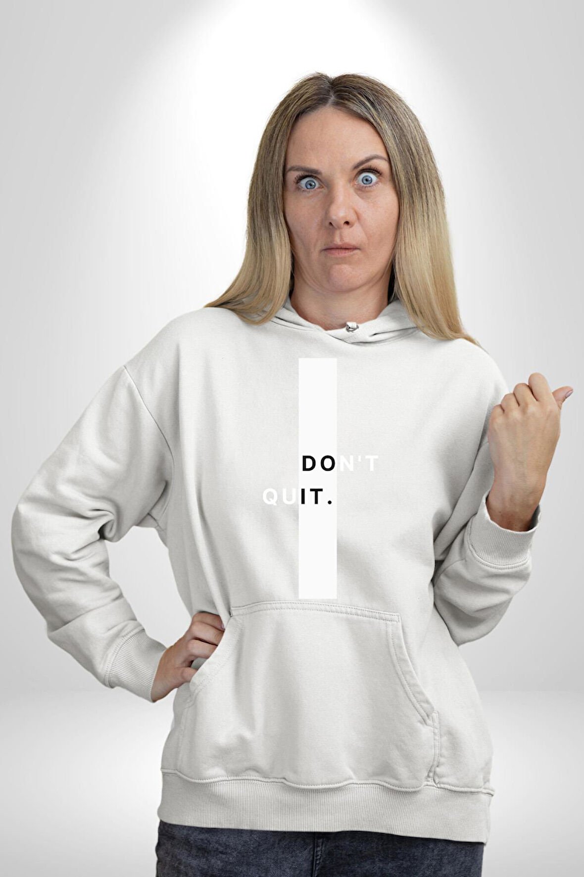 Vazgeçme Erkek Kadın Beyaz Dijital Baskılı Kapüşonlu Sweatshirt Hoodie