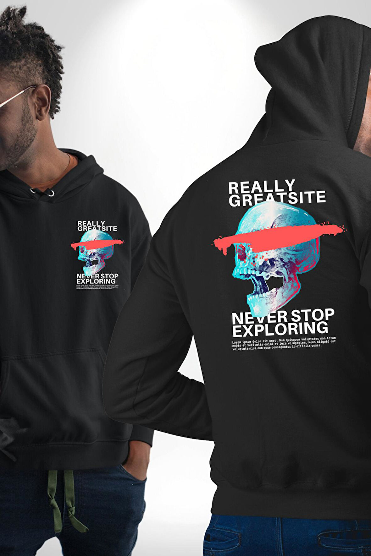 Gerçekten Harika Keşfetmeyi Bırakma Erkek Kadın Siyah Ön Sırt Baskılı Kapüşonlu Sweatshirt Hoodie