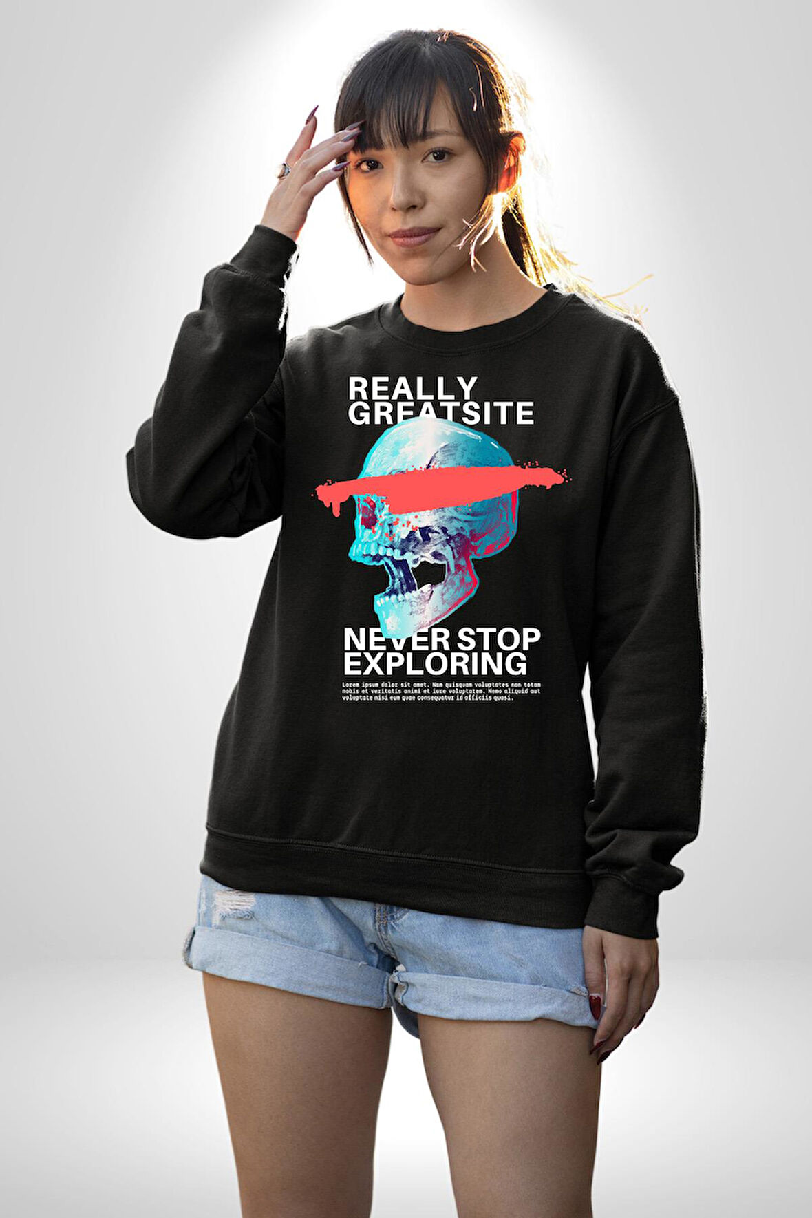 Gerçekten Harika Keşfetmeyi Bırakma Erkek Kadın Unisex Dijital Baskılı Siyah Sweatshirt