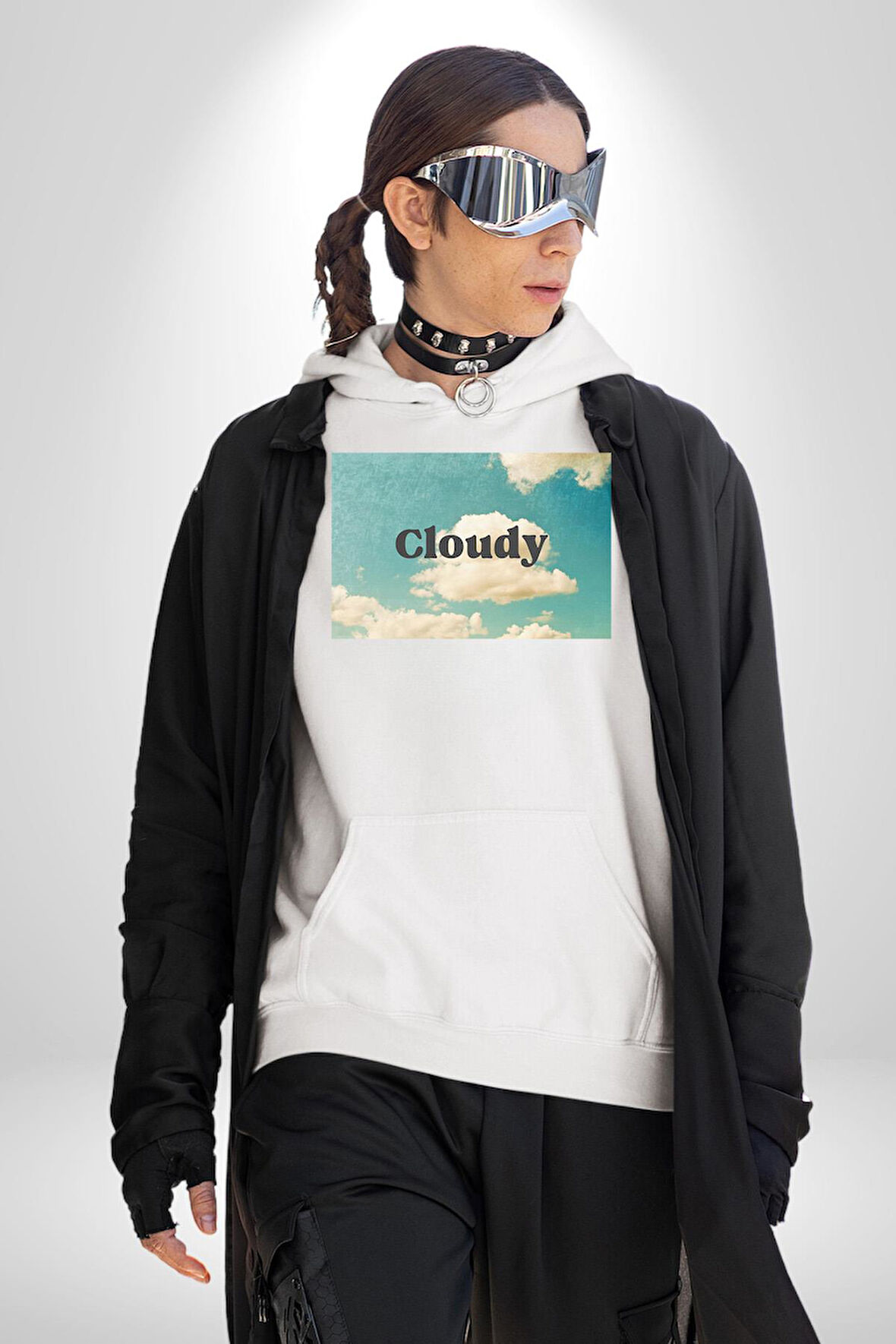 Pisikolojim Bulutlu Erkek Kadın Beyaz Dijital Baskılı Kapüşonlu Sweatshirt Hoodie