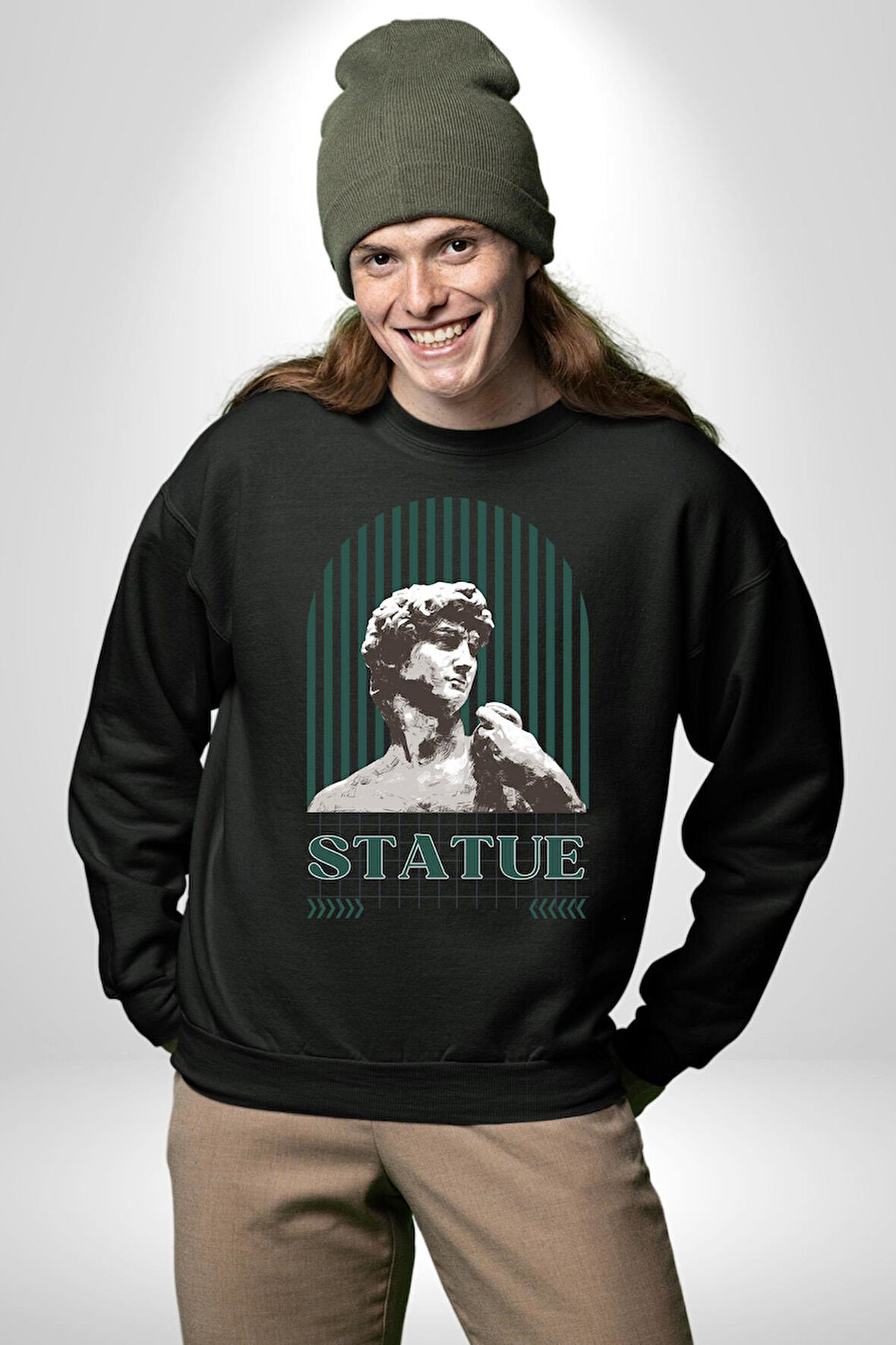 Statü Davut Heykeli Erkek Kadın Unisex Dijital Baskılı Siyah Sweatshirt