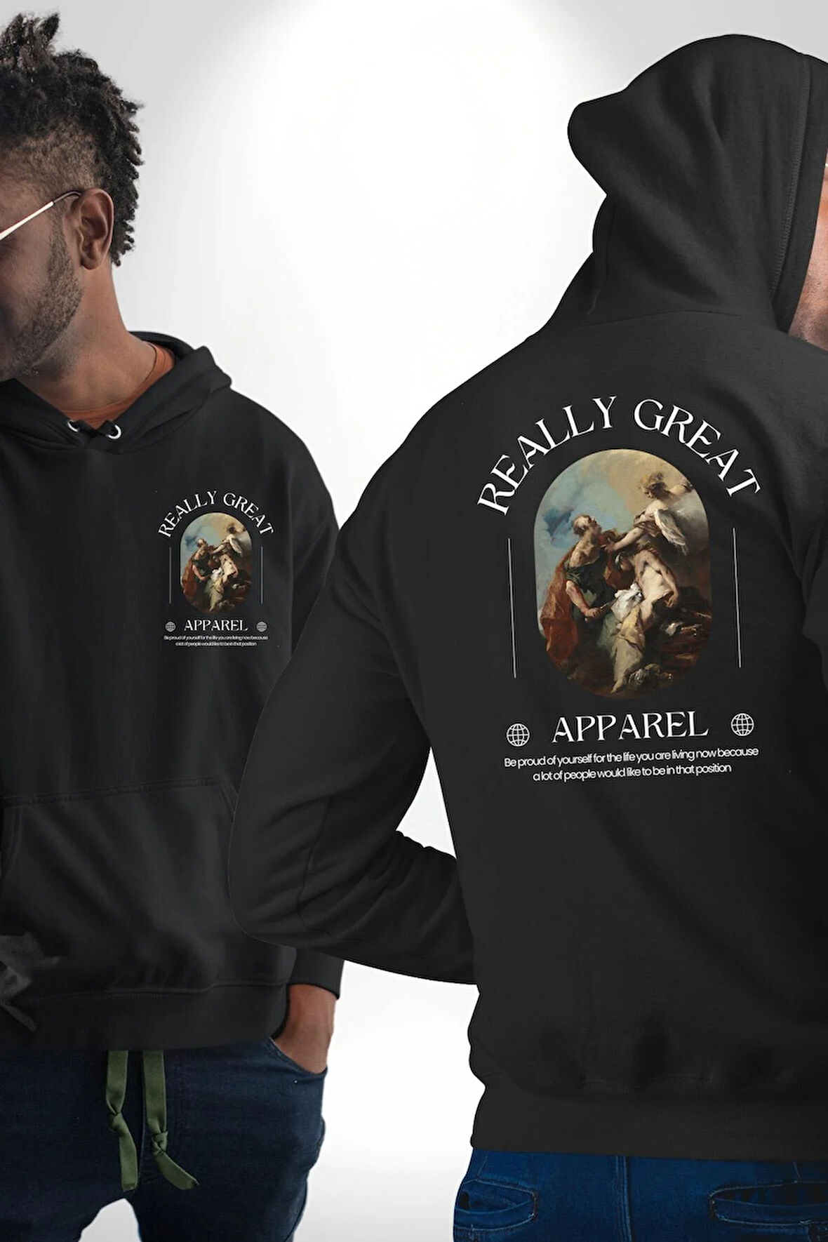 İshak Kurbanı Erkek Kadın Siyah Ön Sırt Baskılı Kapüşonlu Sweatshirt Hoodie