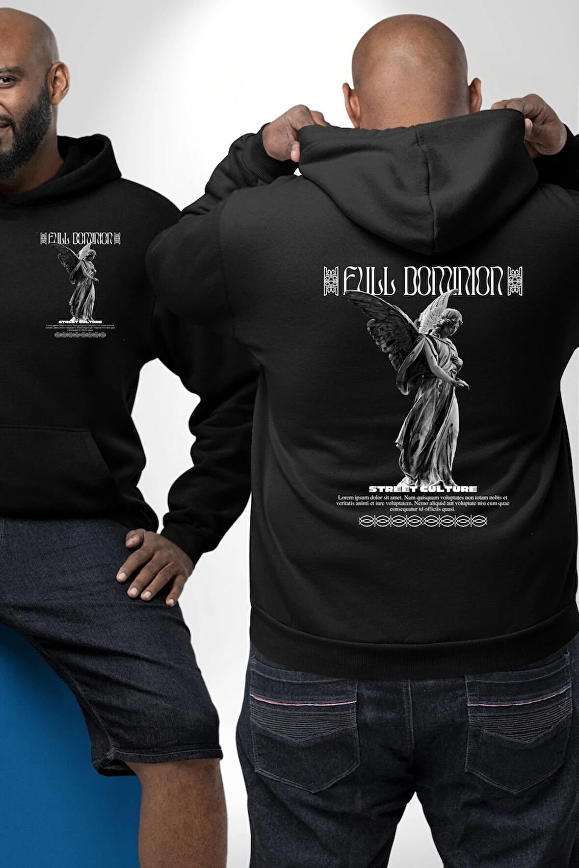 Modern Sanat Yunan Kadın Melek Erkek Kadın Siyah Ön Sırt Baskılı Kapüşonlu Sweatshirt Hoodie