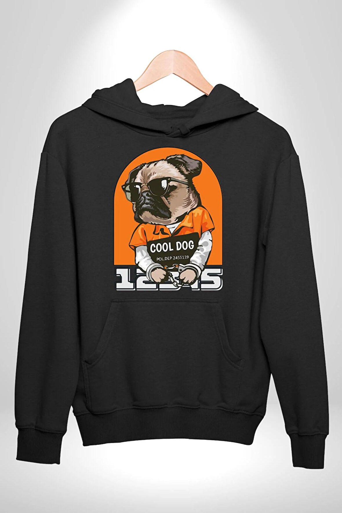 Cool Köpek Hapishane Güneş Gözlük Erkek Kadın Siyah Dijital Baskılı Kapüşonlu Sweatshirt Hoodie