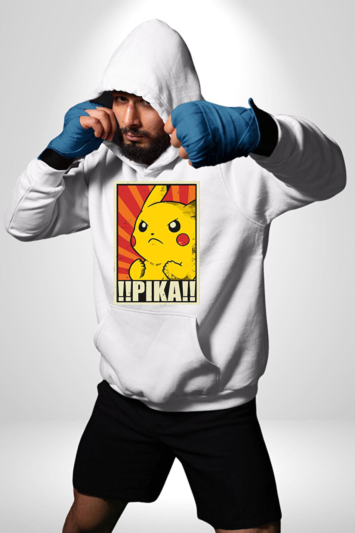 Pikachu Karikatür Enerjik Tasarım Erkek Kadın Beyaz Dijital Baskılı Kapüşonlu Sweatshirt Hoodie