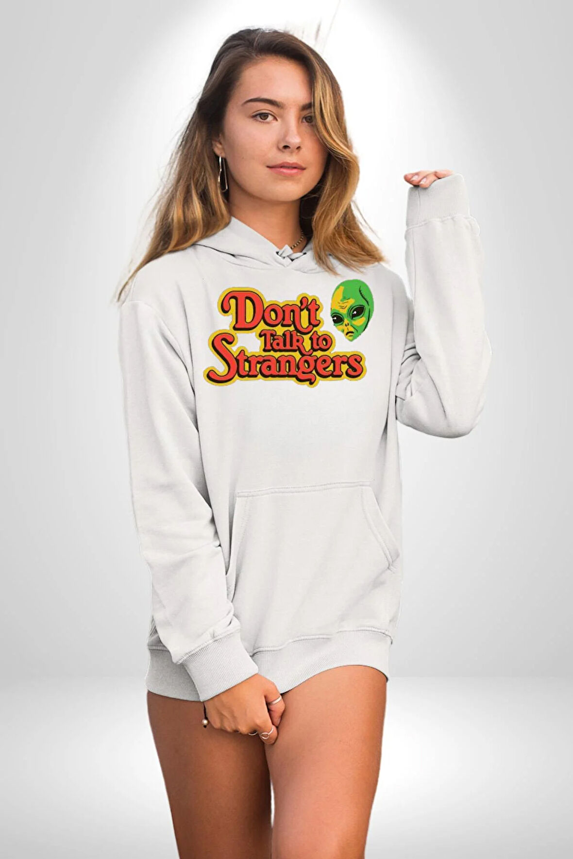 Uzaylı Yabancılarla Konuşma Erkek Kadın Beyaz Dijital Baskılı Kapüşonlu Sweatshirt Hoodie