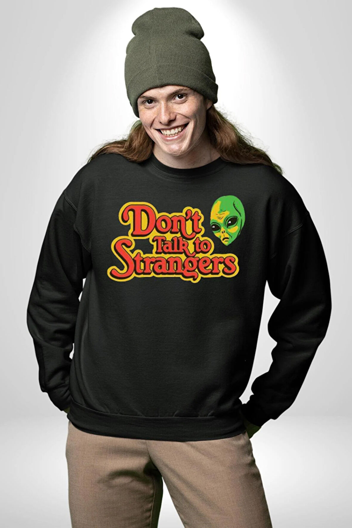 Uzaylı Yabancılarla Konuşma Erkek Kadın Unisex Dijital Baskılı Siyah Sweatshirt