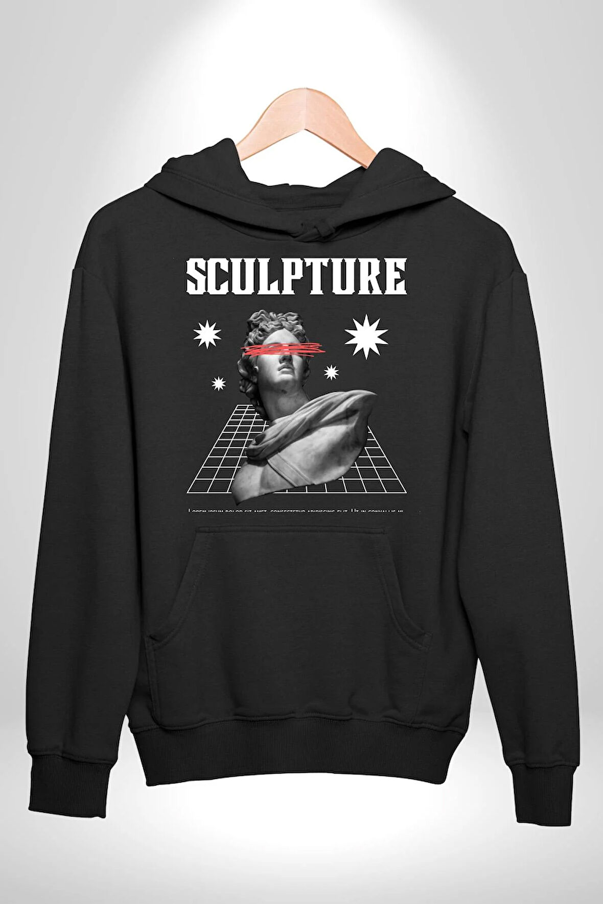 Michelagelo Modern Apollo Heykel Sokak Style Erkek Kadın Siyah Dijital Baskılı Kapüşonlu Sweatshirt Hoodie