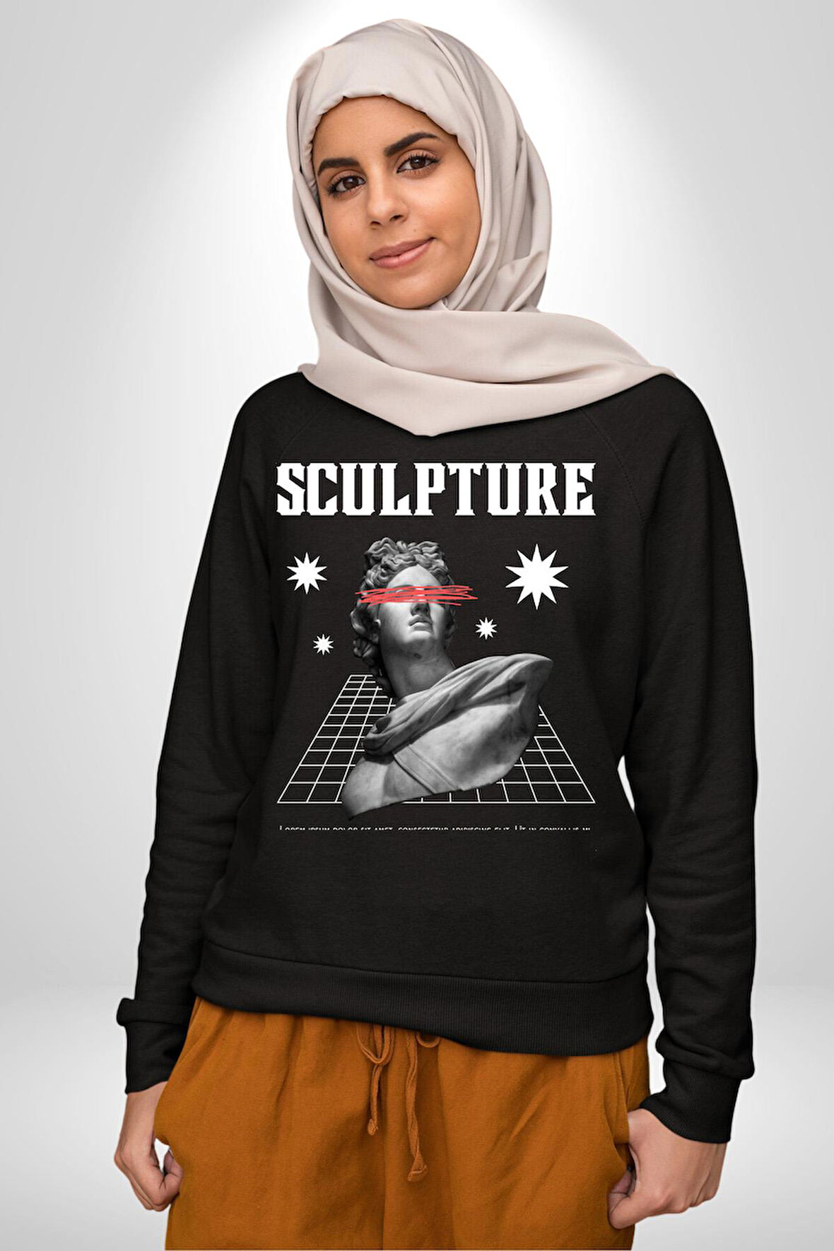 Michelagelo Modern Apollo Heykel Sokak Style Erkek Kadın Unisex Dijital Baskılı Siyah Sweatshirt