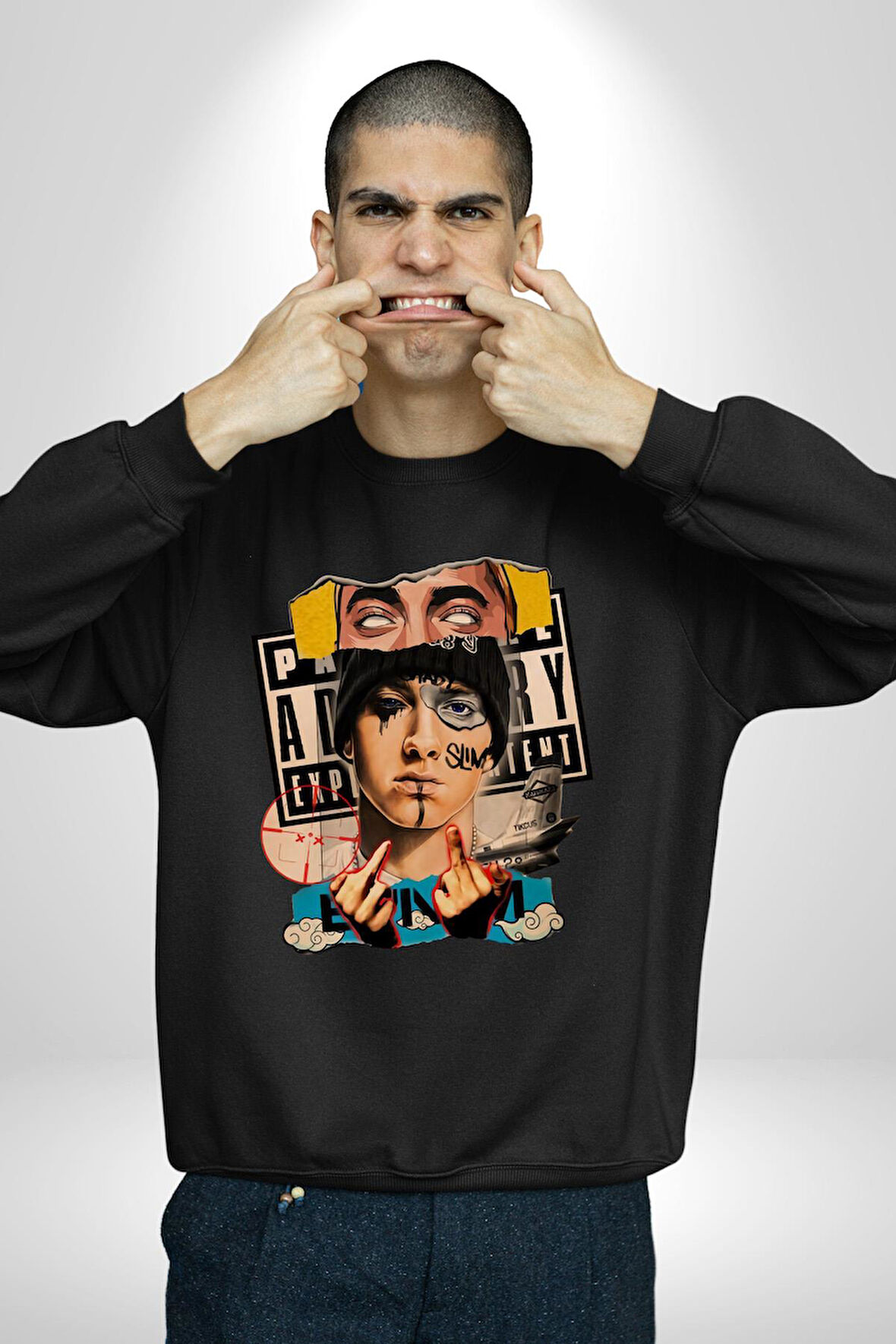 Pop Kültür Eminem Kuyu Erkek Kadın Unisex Dijital Baskılı Siyah Sweatshirt