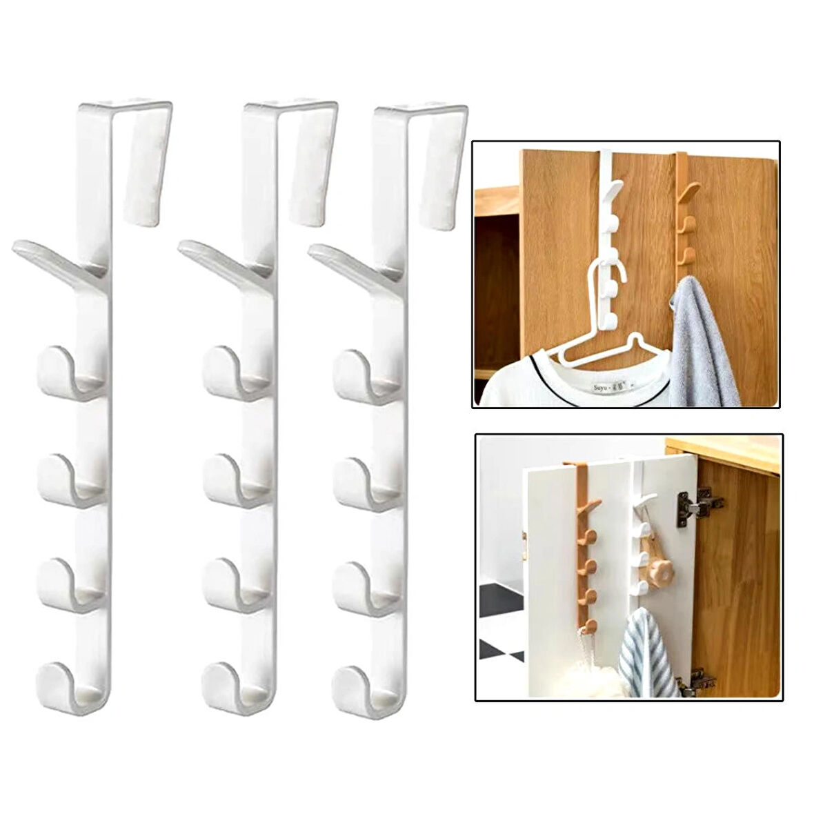 Microcase Taşınabilir Kapı Arkası Dikey 5 Kancalı Takı Eşya Çanta Şapka Kıyafet Askısı - BEYAZ AL4833 3 Adet