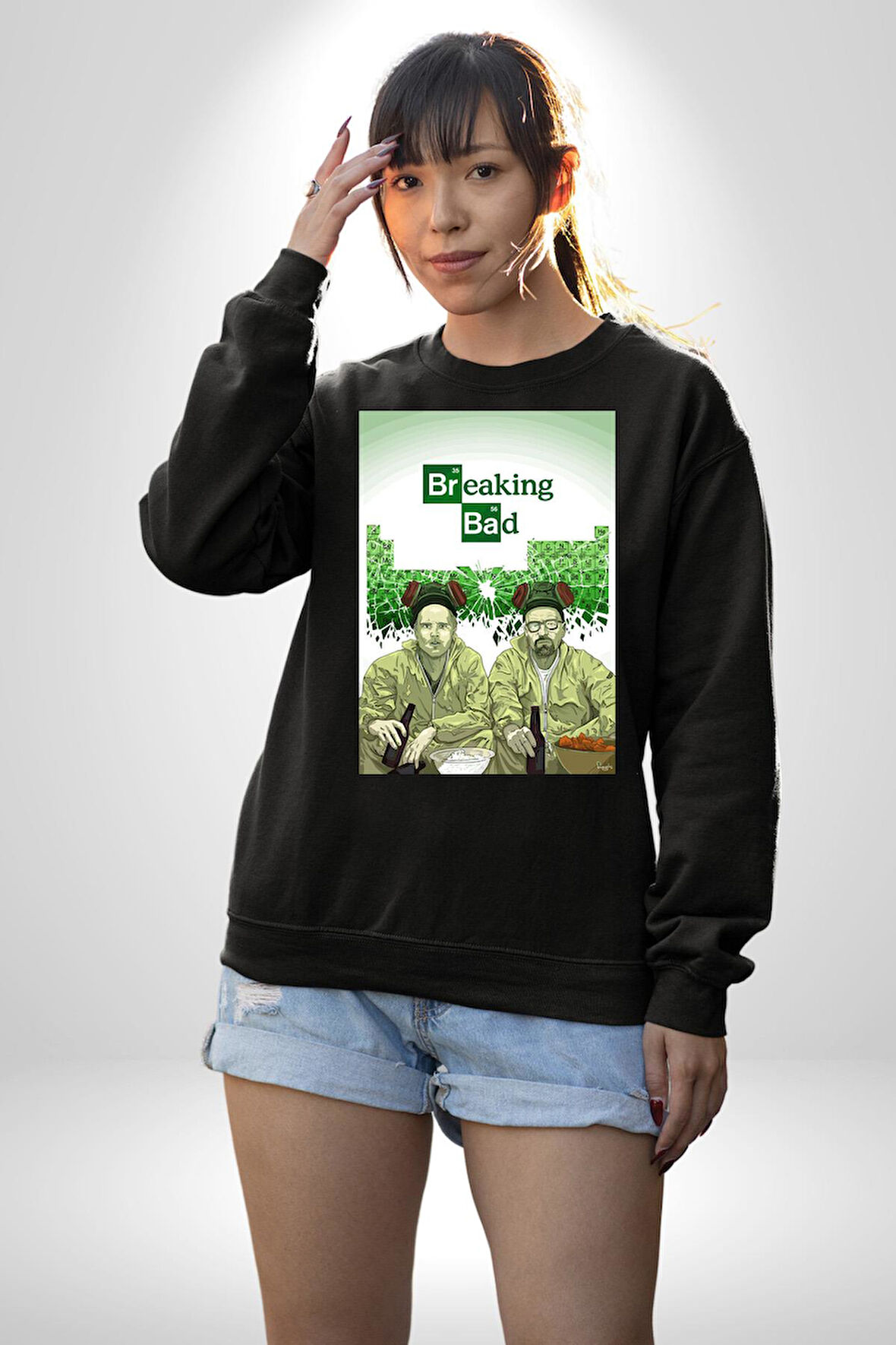 Dizi Breaking Bad Özel Tasarım Erkek Kadın Unisex Dijital Baskılı Siyah Sweatshirt