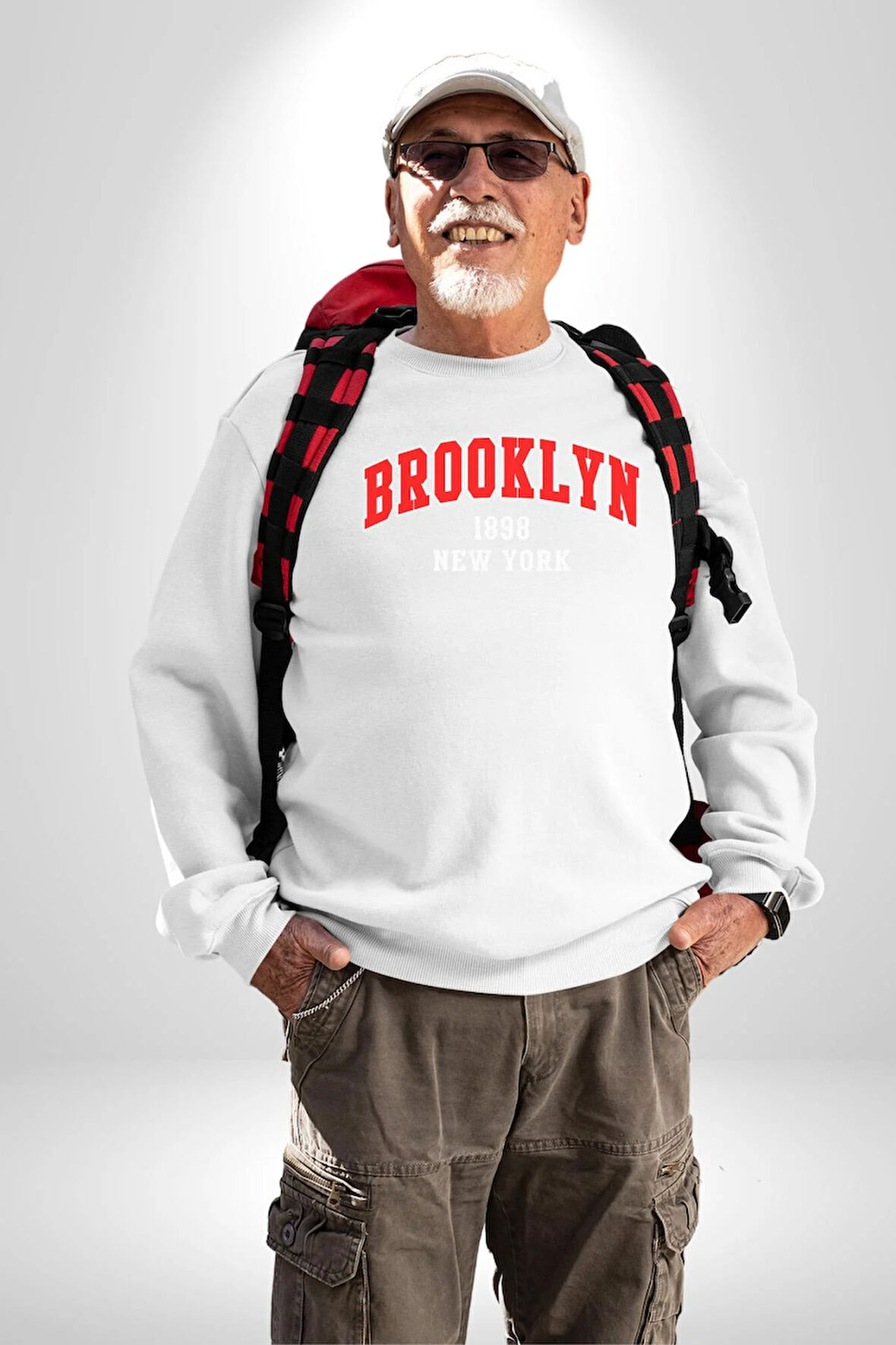 Brooklyn Kırmızı Erkek Kadın Unisex Dijital Baskılı Beyaz Sweatshirt