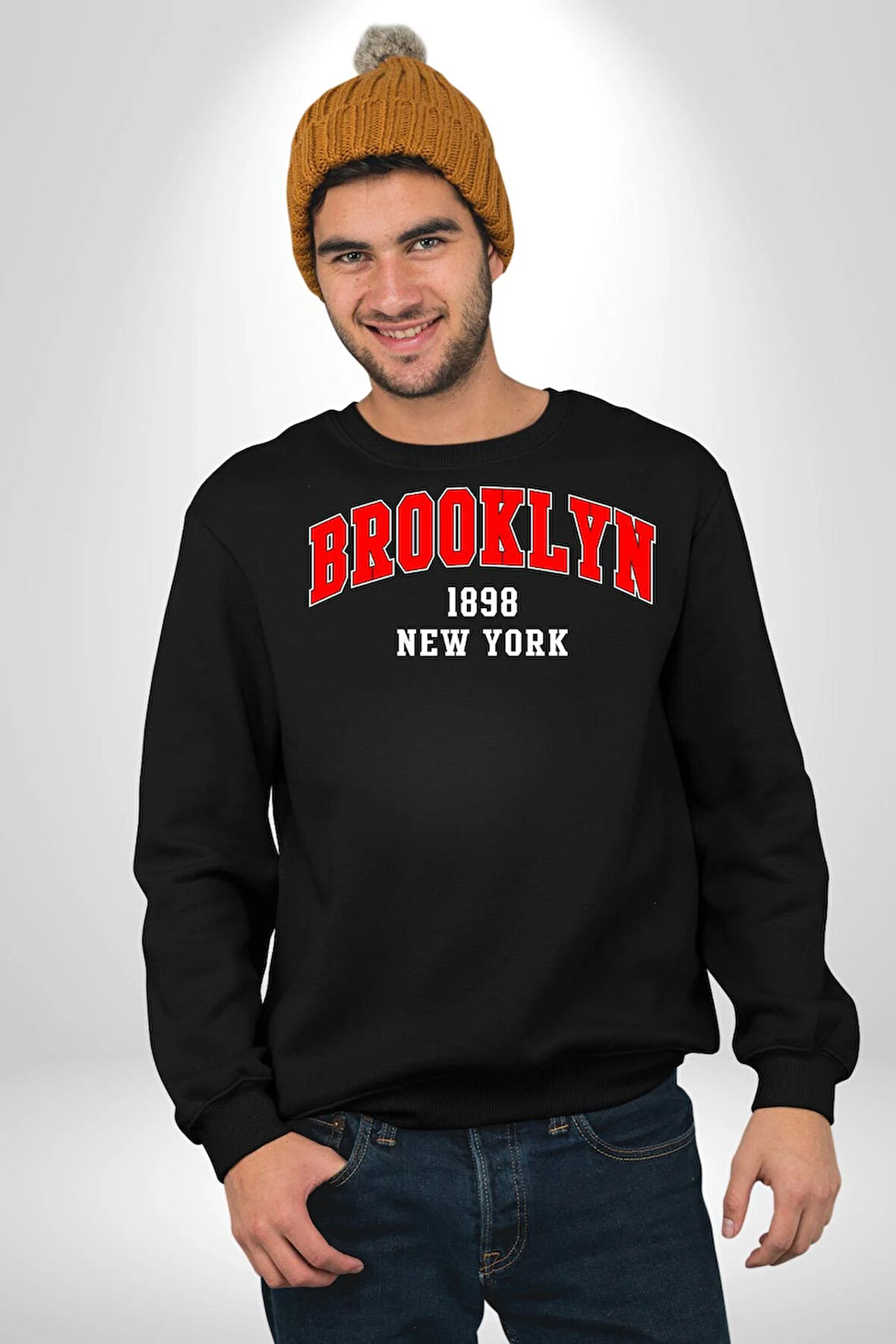 Brooklyn Kırmızı Erkek Kadın Unisex Dijital Baskılı Siyah Sweatshirt