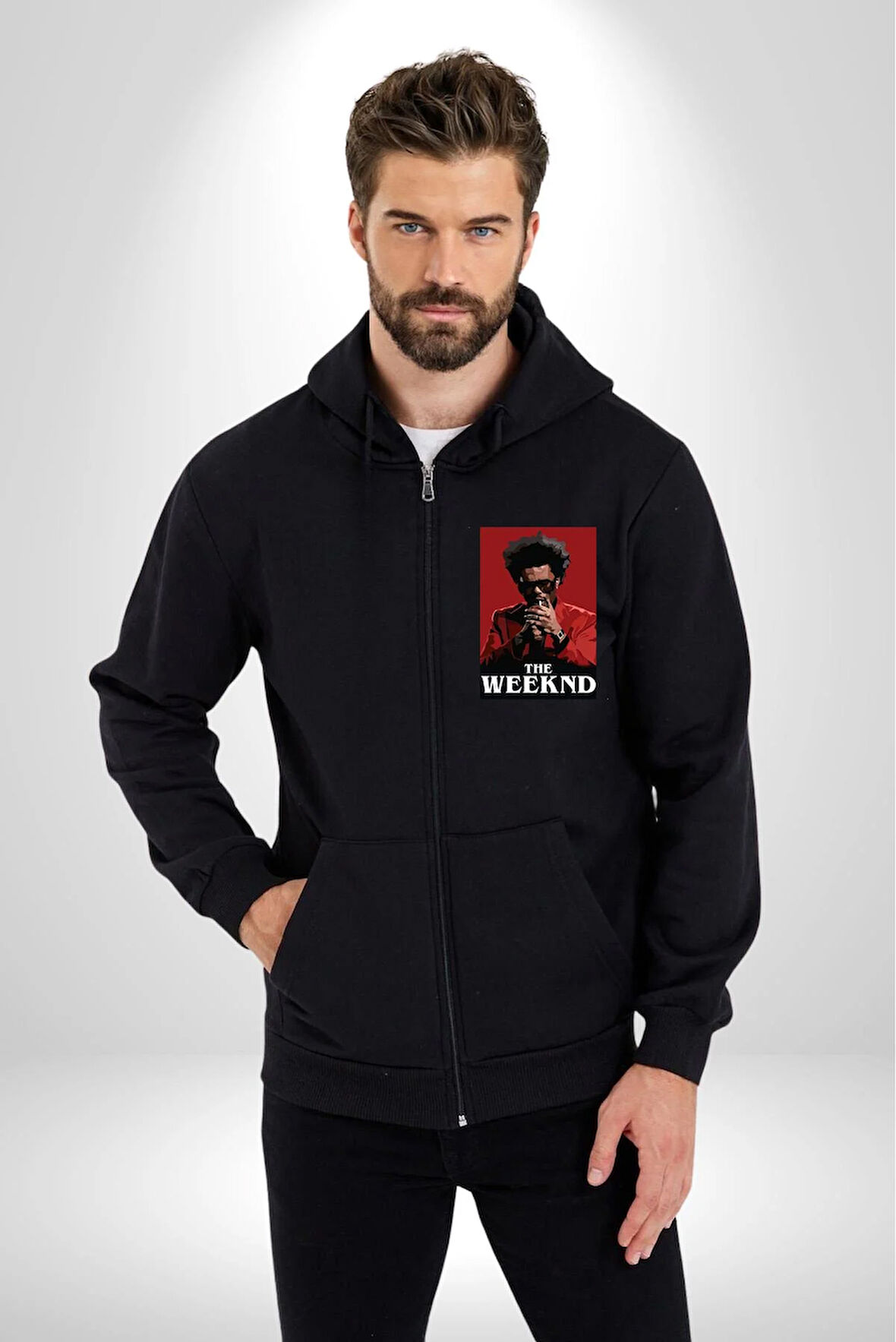 The Weeknd Erkek Kadın Siyah Fermuarlı Baskılı Hırka Sweatshirt