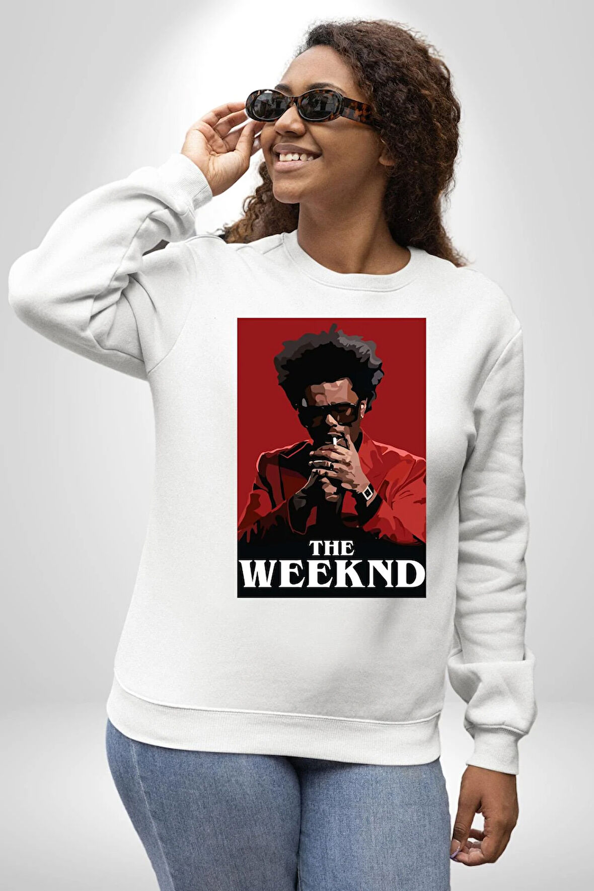 The Weeknd Erkek Kadın Unisex Dijital Baskılı Beyaz Sweatshirt