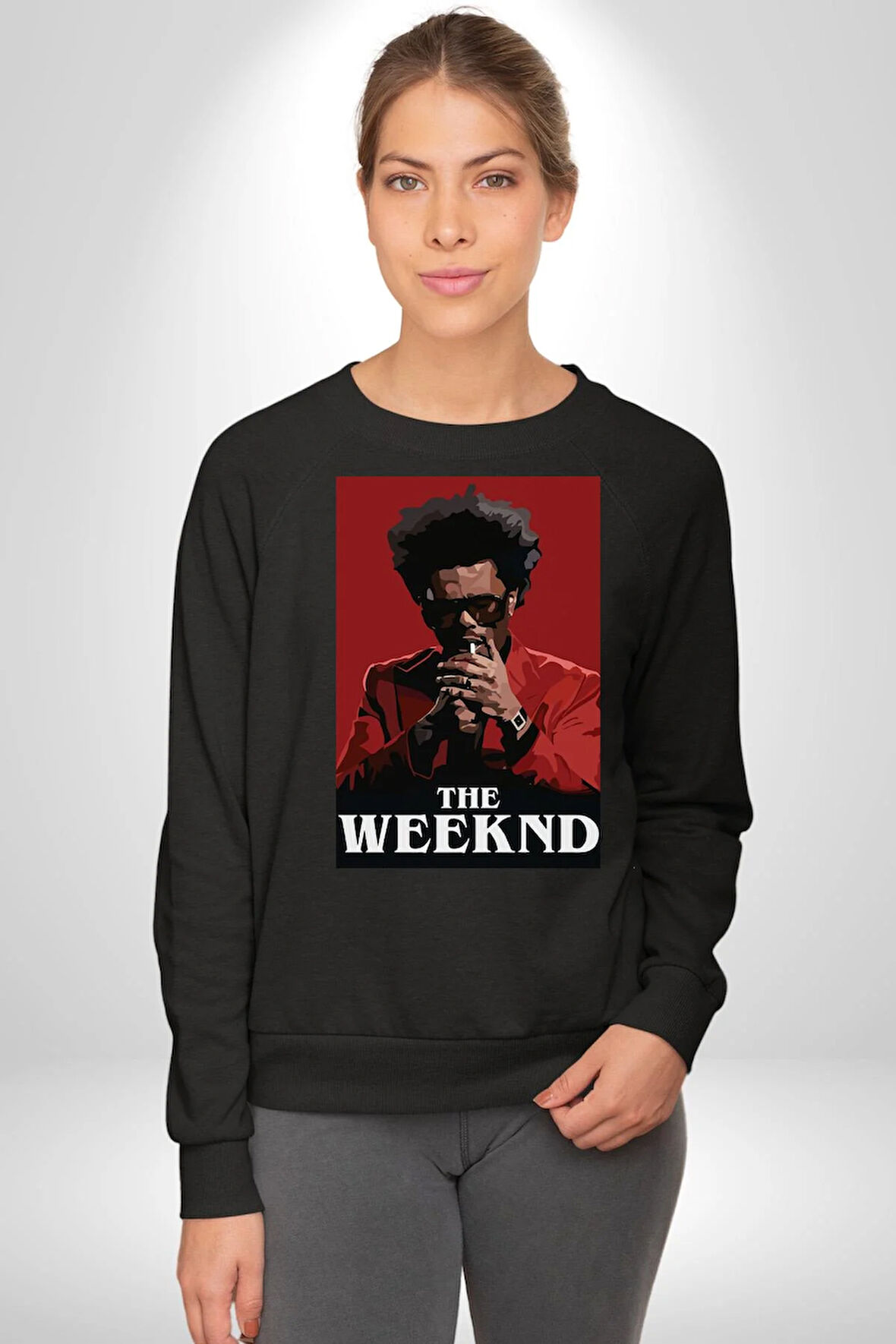 The Weeknd Erkek Kadın Unisex Dijital Baskılı Siyah Sweatshirt