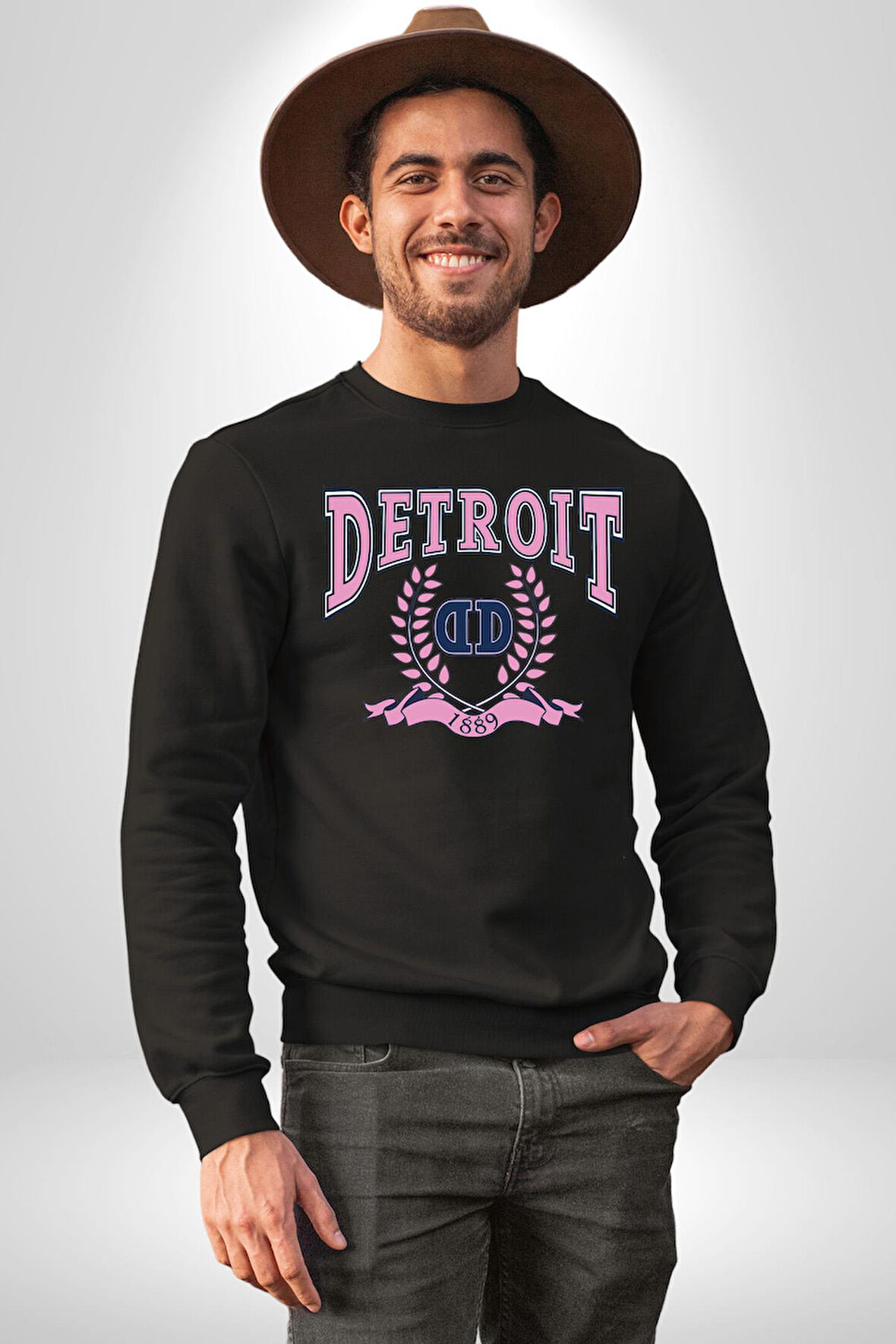 Detroit Kampüs Erkek Kadın Unisex Dijital Baskılı Siyah Sweatshirt