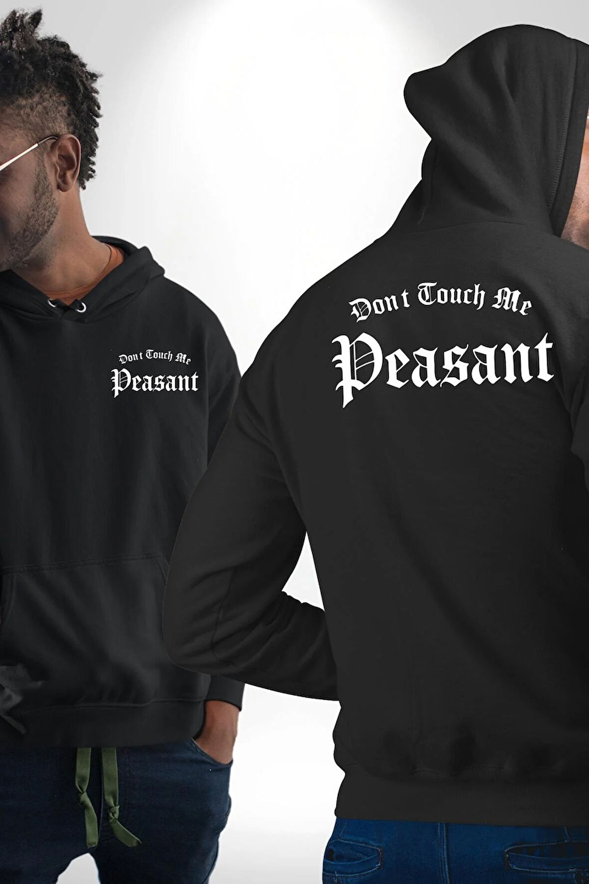 Dokunma Bana Erkek Kadın Siyah Ön Sırt Baskılı Kapüşonlu Sweatshirt Hoodie