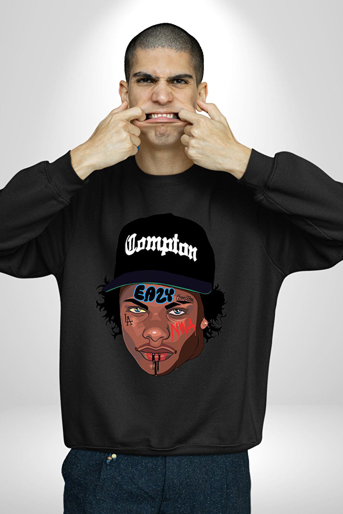 Hip Hop Kültürü Eazy Compton Erkek Kadın Unisex Dijital Baskılı Siyah Sweatshirt