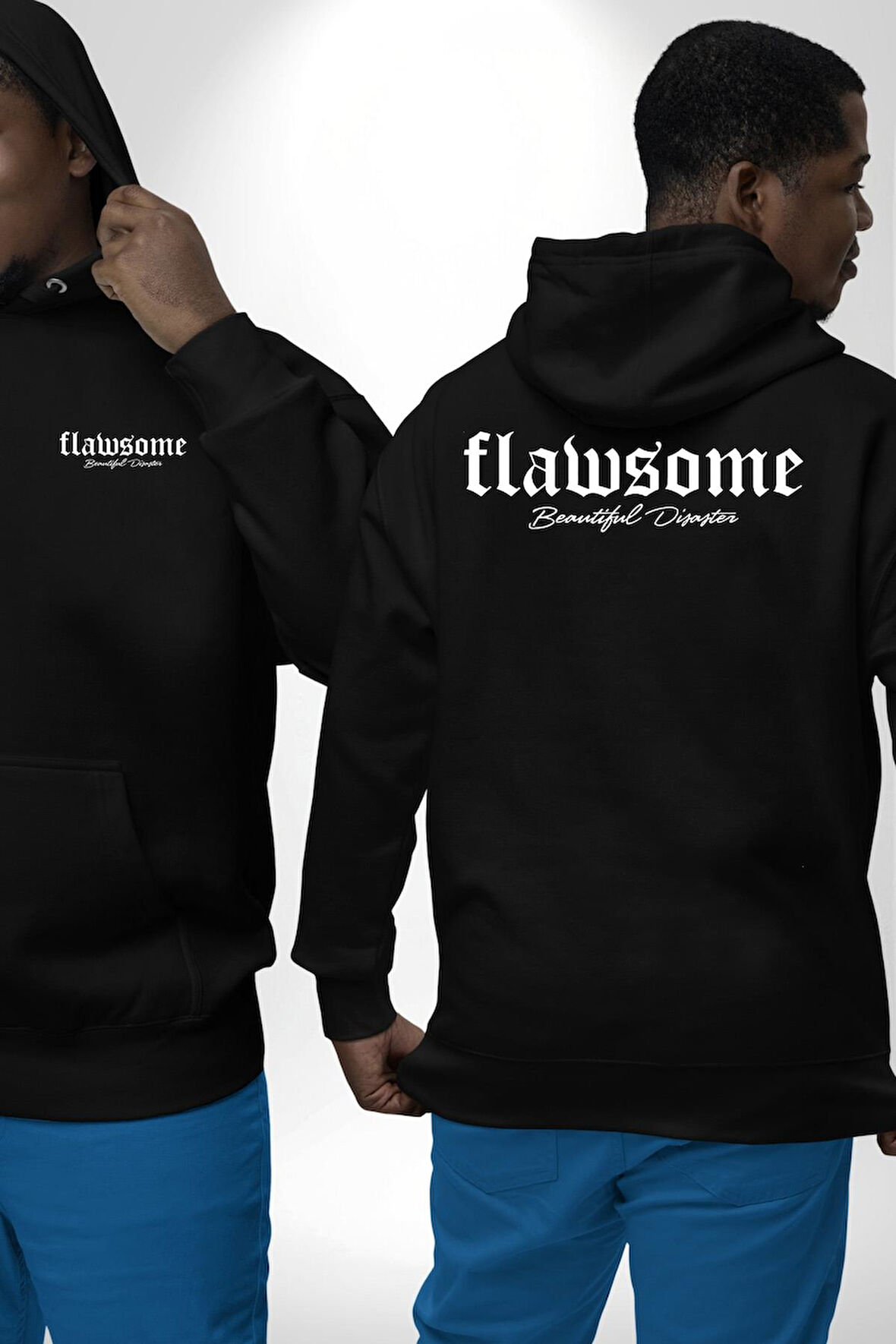 Kusurlu Yazılı Erkek Kadın Siyah Ön Sırt Baskılı Kapüşonlu Sweatshirt Hoodie