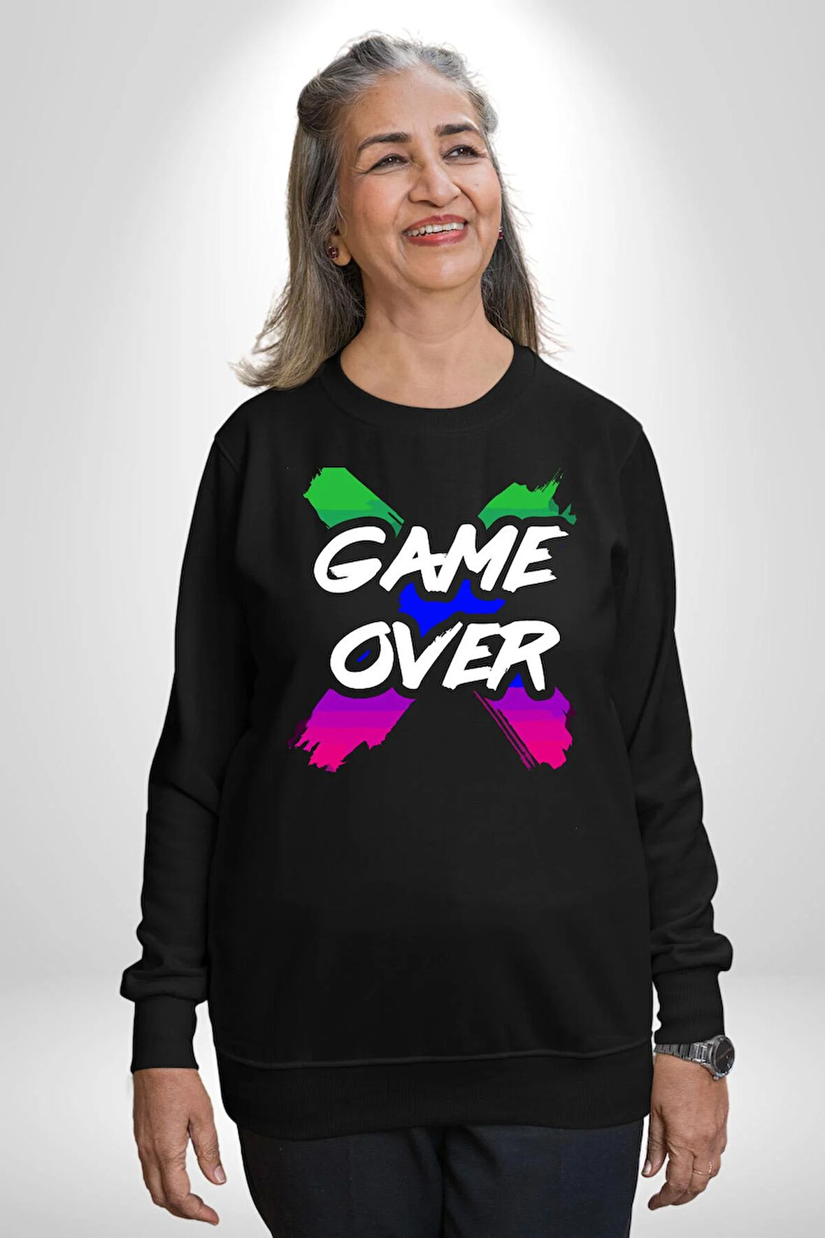 Game Over Oyun Bitti Erkek Kadın Unisex Dijital Baskılı Siyah Sweatshirt