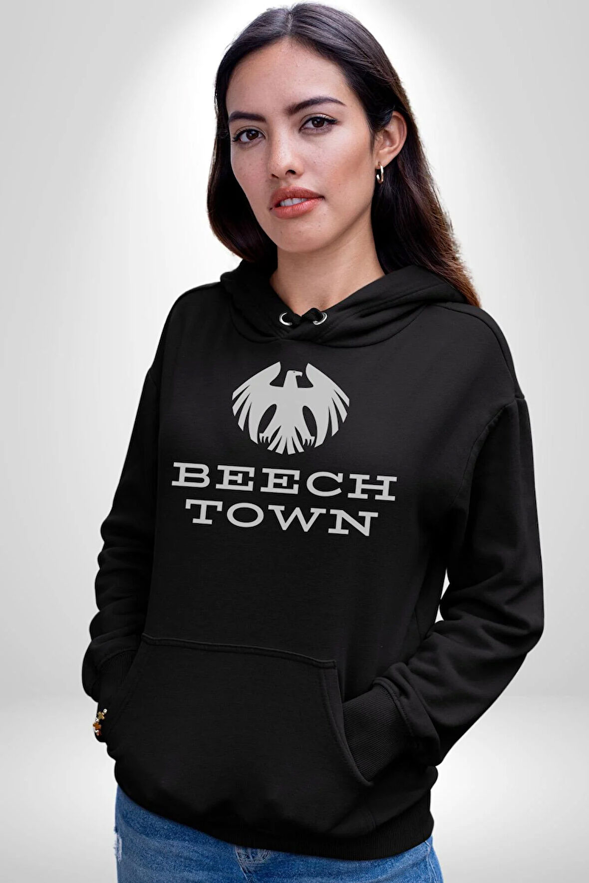 Maroon Eagle School Logolu T-Shirt Tasarımı Erkek Kadın Siyah Dijital Baskılı Kapüşonlu Sweatshirt Hoodie