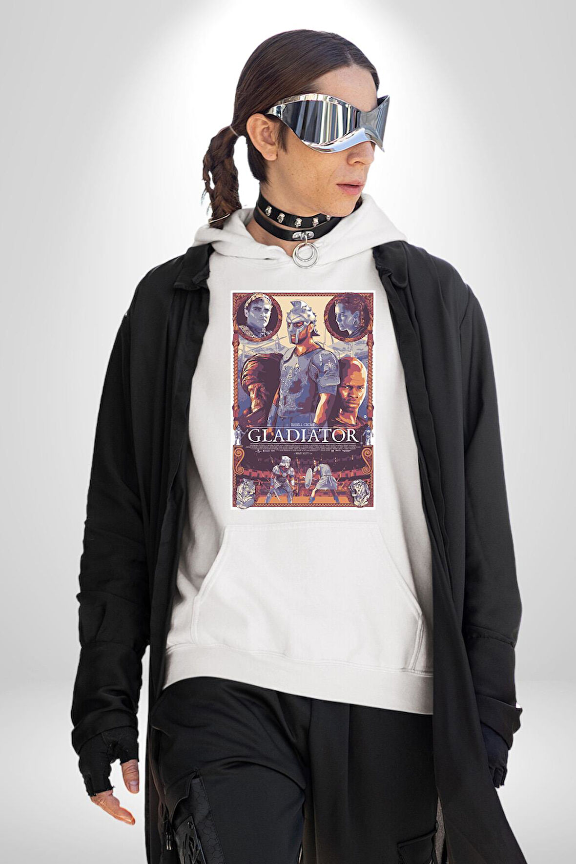 Gladiator Russel Crowe Desenli Erkek Kadın Beyaz Dijital Baskılı Kapüşonlu Sweatshirt Hoodie
