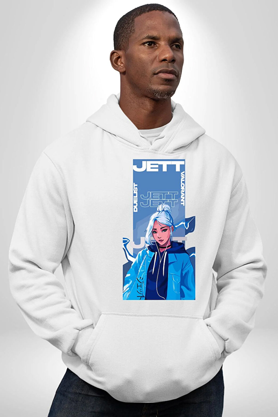 Valorant Jett Fan Art Tişört Tasarımı Erkek Kadın Beyaz Dijital Baskılı Kapüşonlu Sweatshirt Hoodie