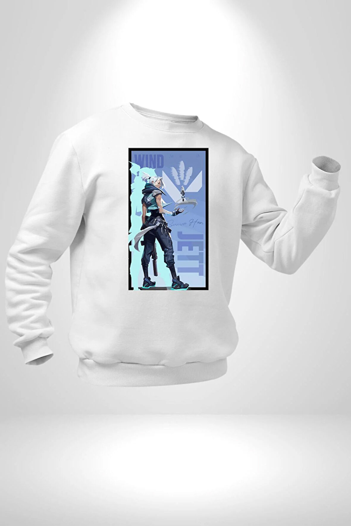 Gamerlara Özel Valorant Jett Tasarım Erkek Kadın Unisex Dijital Baskılı Beyaz Sweatshirt