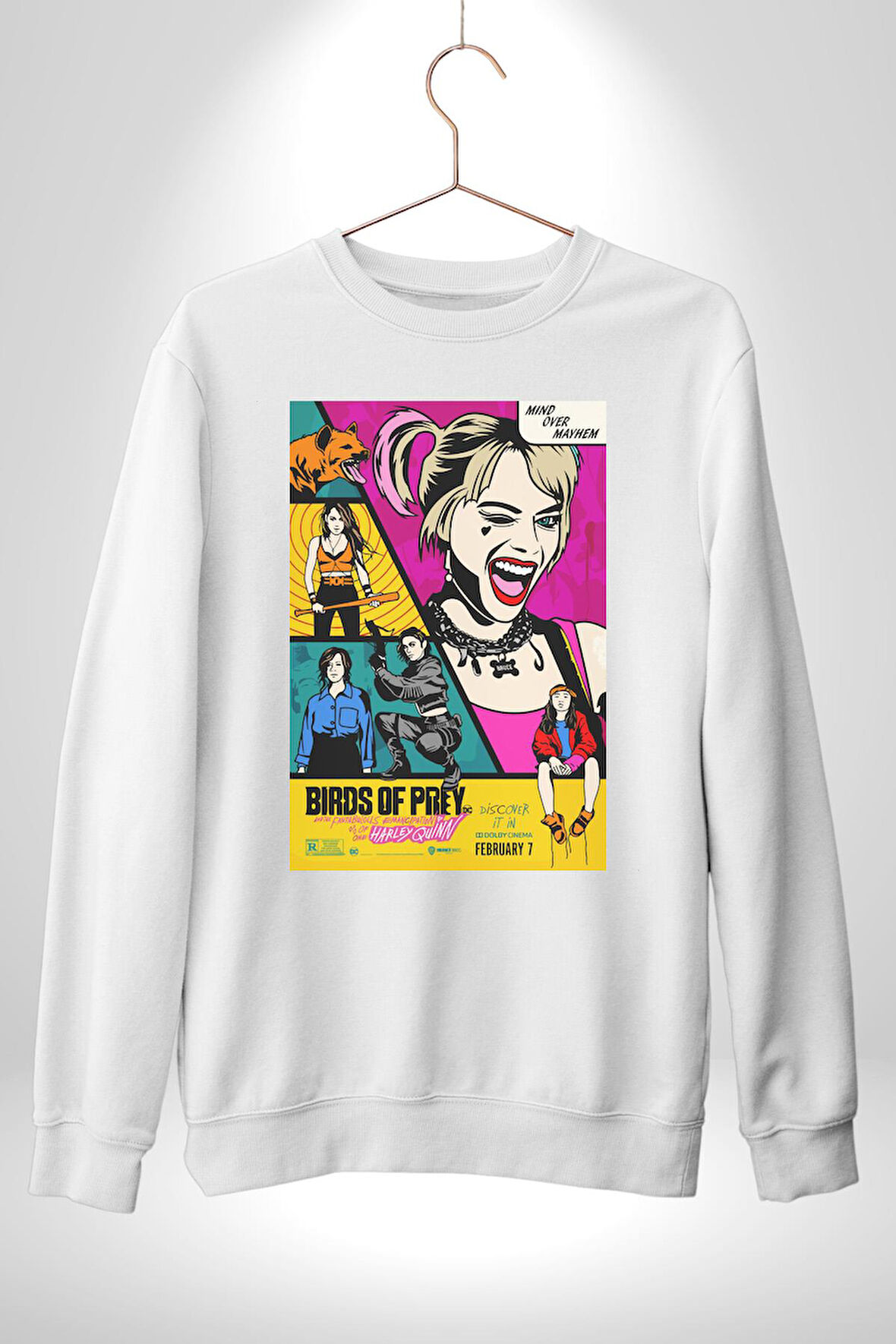 Harley Quinn: Birds of Prey Comic Film Afişi Erkek Kadın Unisex Dijital Baskılı Beyaz Sweatshirt