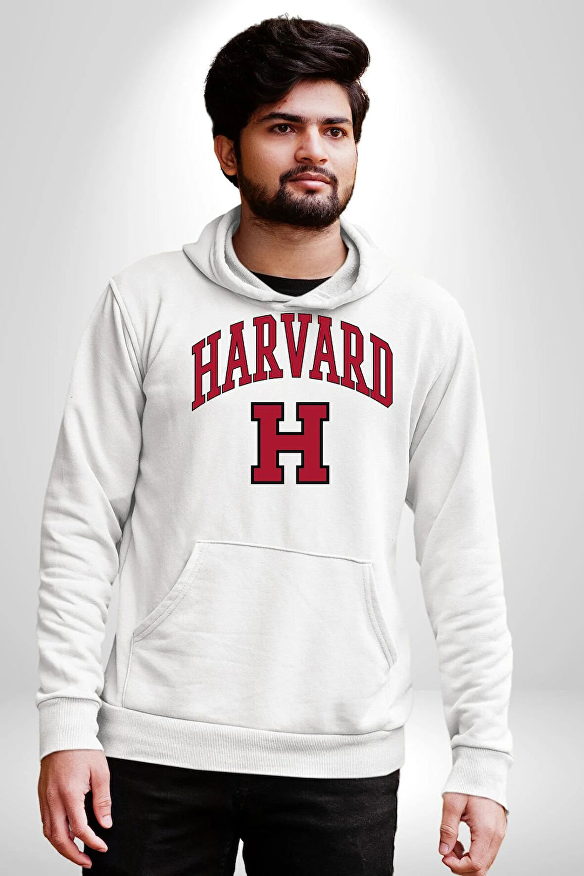 Harverd Üniversitesi Erkek Kadın Beyaz Dijital Baskılı Kapüşonlu Sweatshirt Hoodie