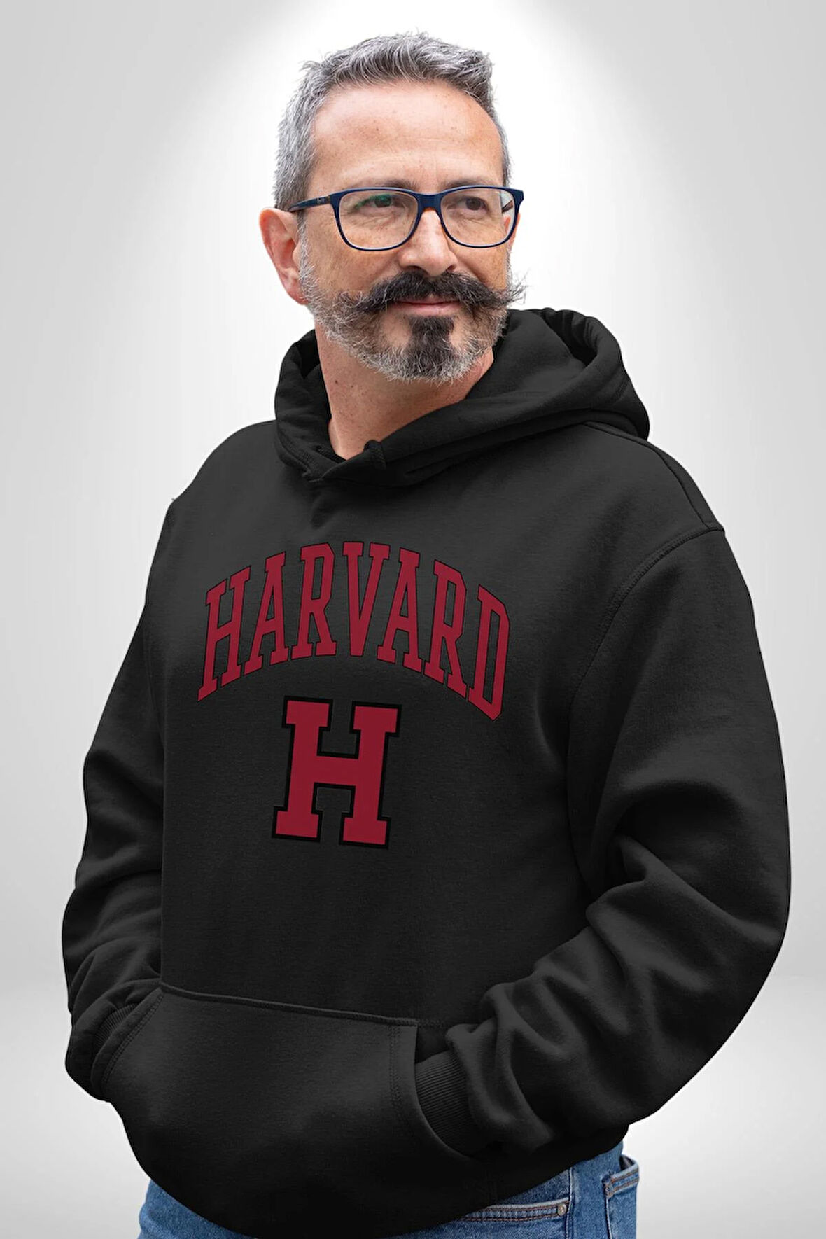 Harverd Üniversitesi Erkek Kadın Siyah Dijital Baskılı Kapüşonlu Sweatshirt Hoodie