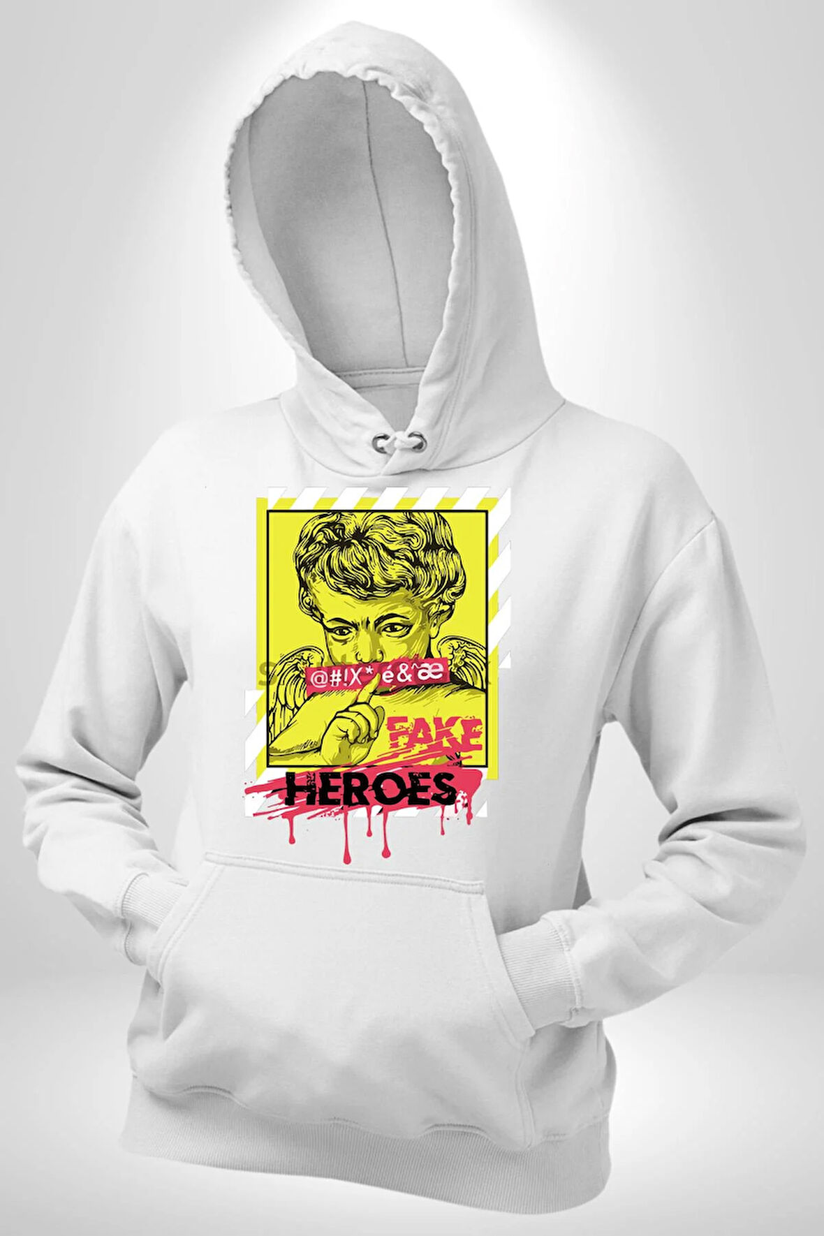 Aşk Meleği Sahte Melek Sus Erkek Kadın Beyaz Dijital Baskılı Kapüşonlu Sweatshirt Hoodie