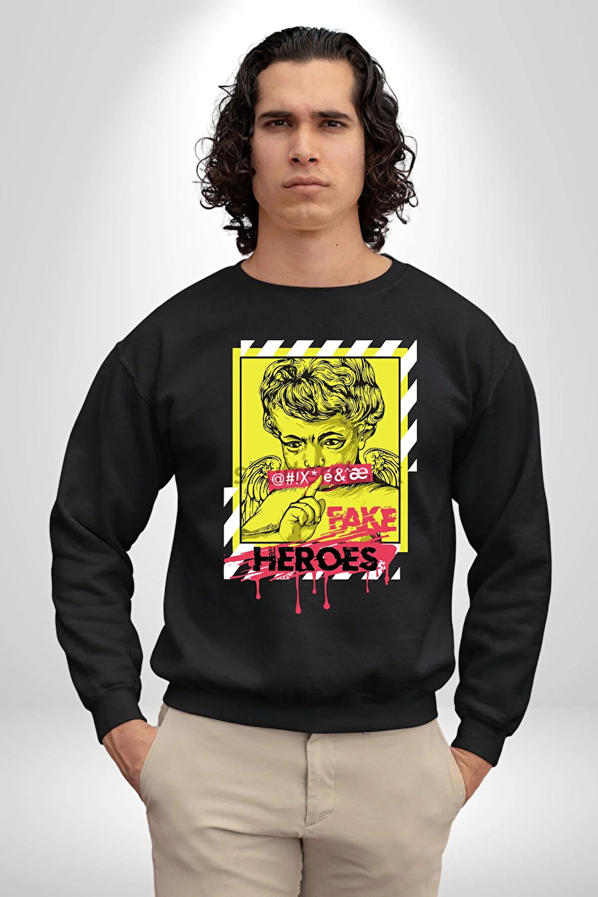 Aşk Meleği Sahte Melek Sus Erkek Kadın Unisex Dijital Baskılı Siyah Sweatshirt