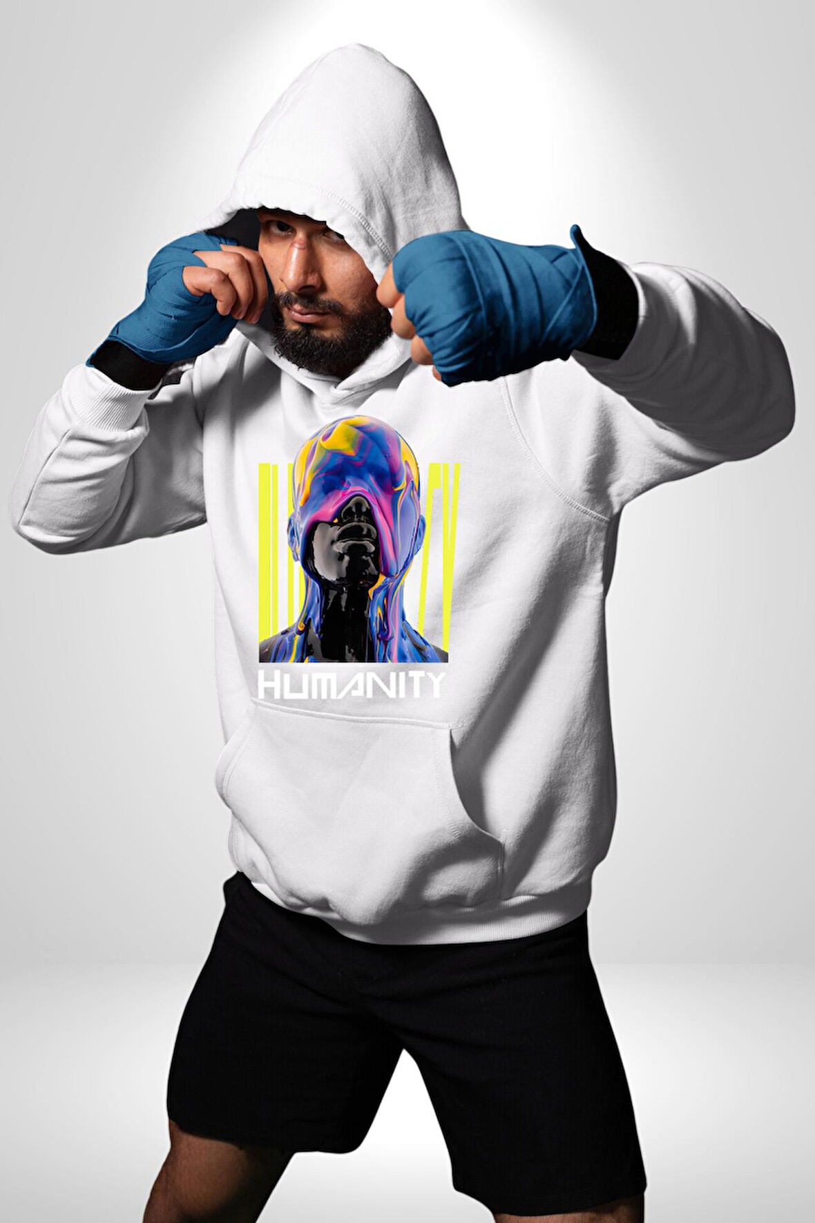 Eriyen Boya Gibi İnsanlık Erkek Kadın Beyaz Dijital Baskılı Kapüşonlu Sweatshirt Hoodie