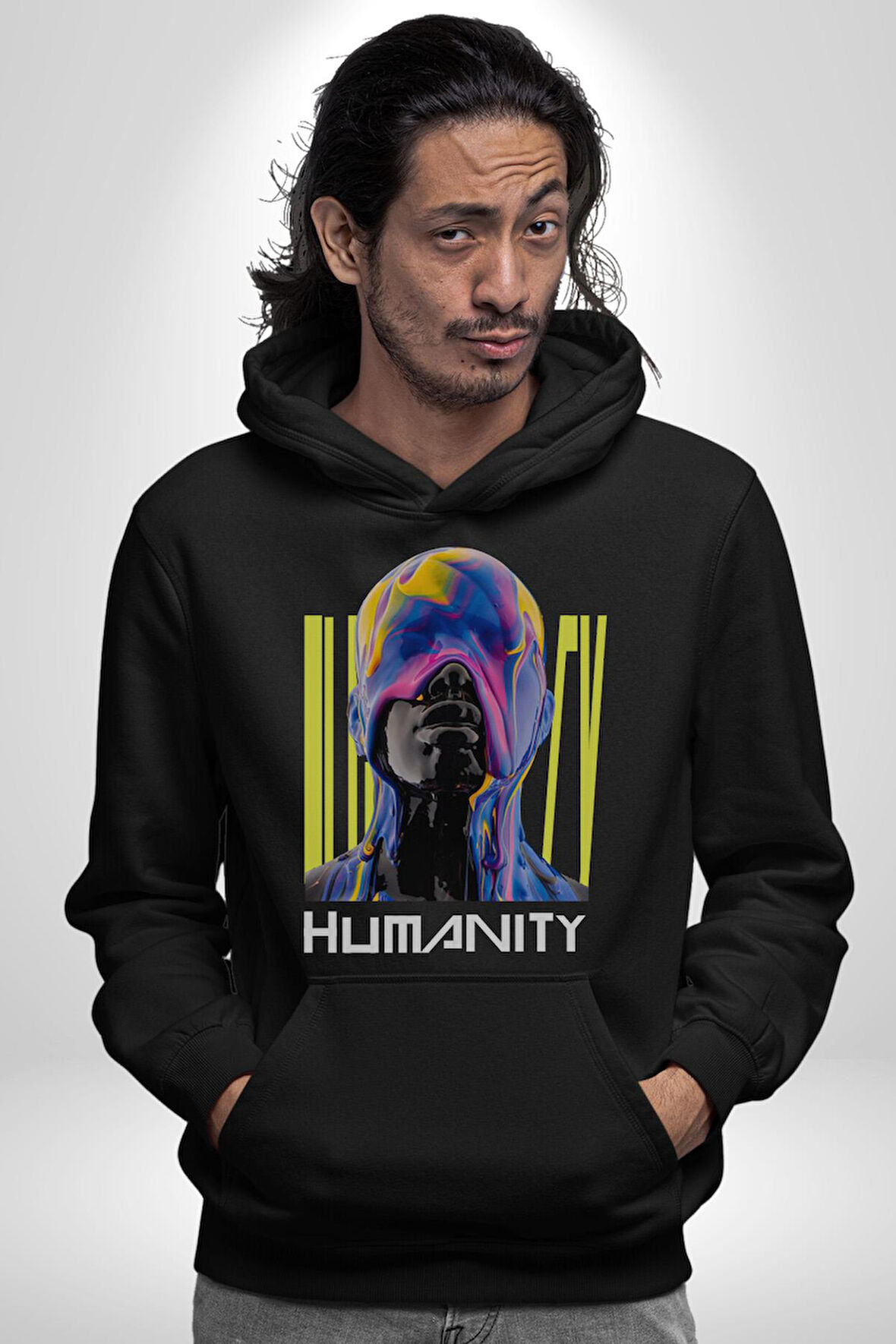 Eriyen Boya Gibi İnsanlık Erkek Kadın Siyah Dijital Baskılı Kapüşonlu Sweatshirt Hoodie