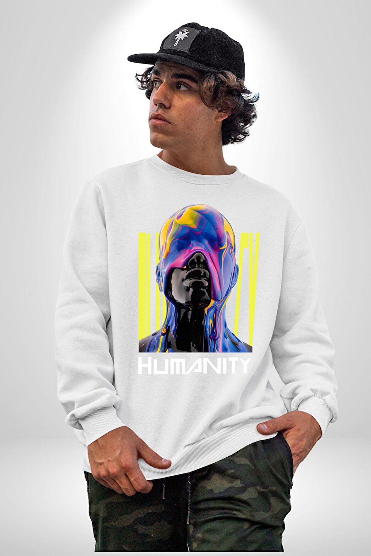 Eriyen Boya Gibi İnsanlık Erkek Kadın Unisex Dijital Baskılı Beyaz Sweatshirt